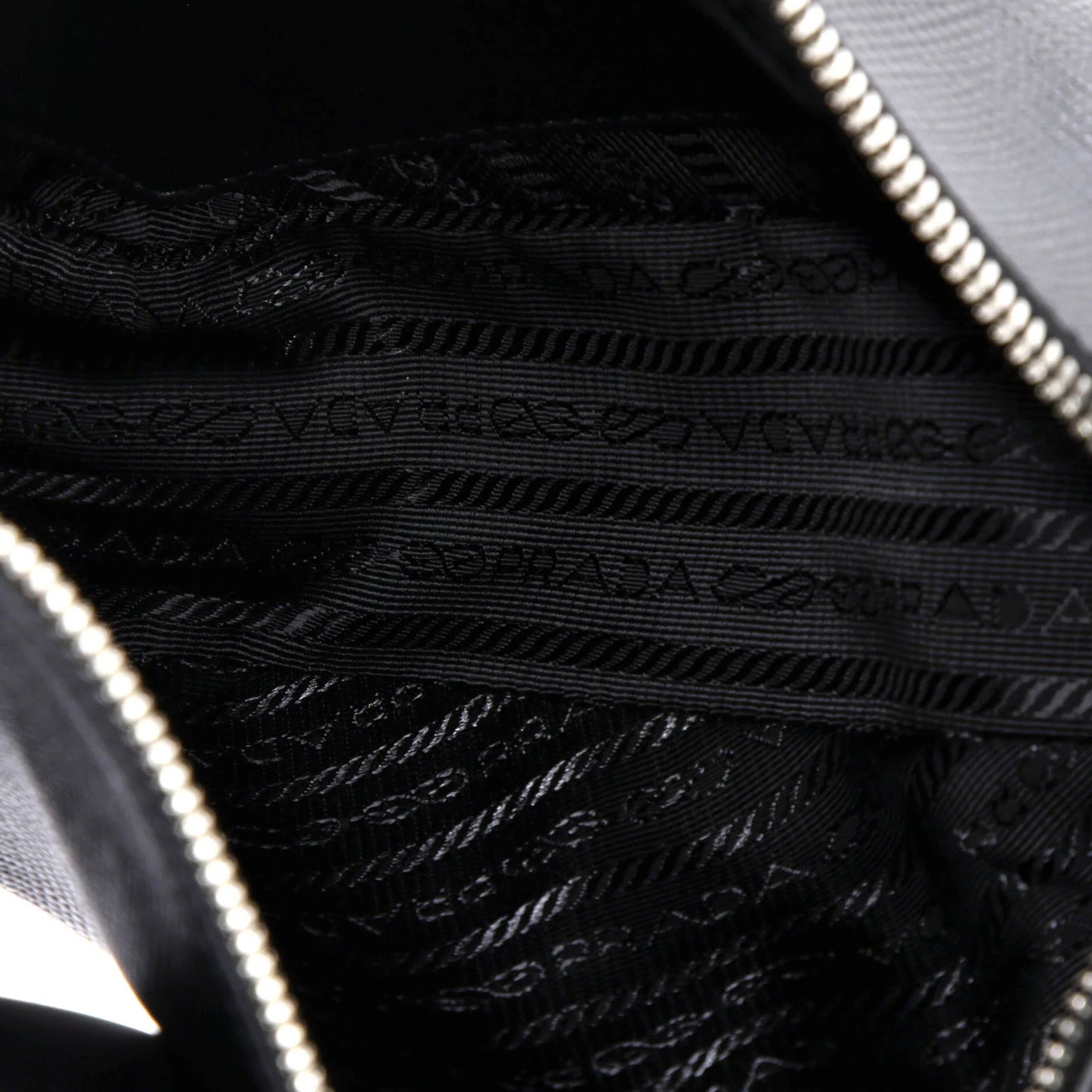 Prada Saffiano Leather Double Triangle Logo Zip Shoulder Bag