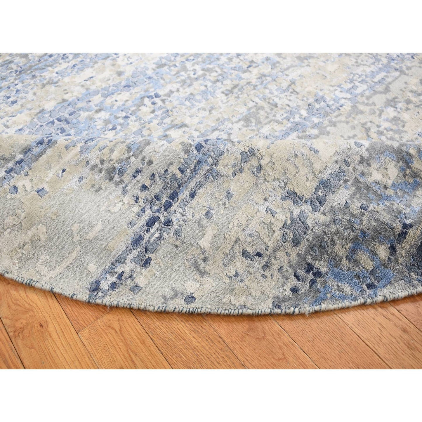 9'X9' Blue Broken Mosaic Wool And Silk Hand Knotted Round Rug