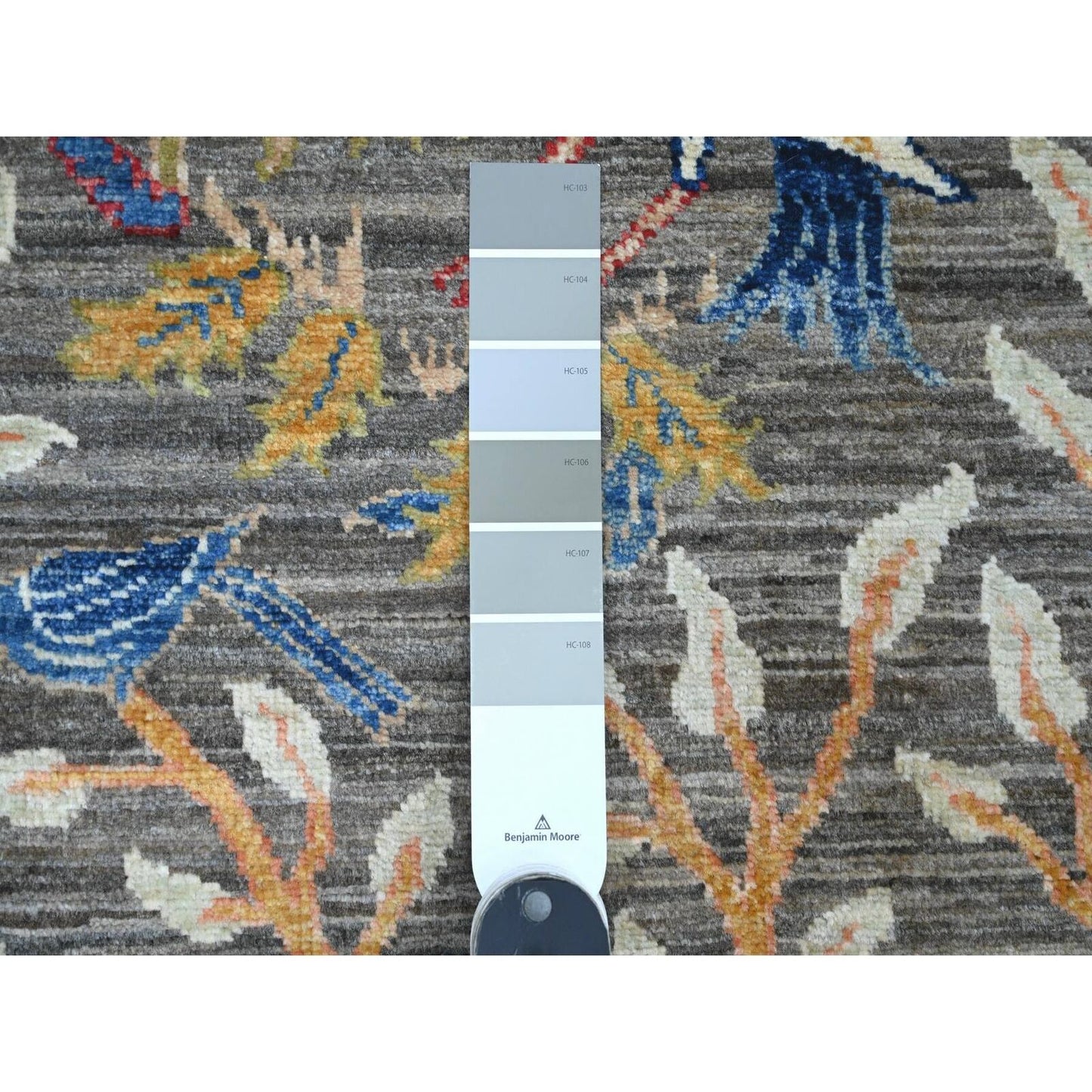 2'8"X5'8" Gray Peshawar Birds Design Hand Knotted Soft Wool Runner Rug