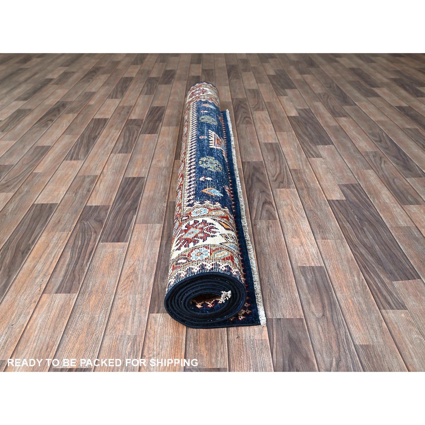 5'6"X9'3" Navy Afghan Special Kazak Tribal Design Hand Knotted All Wool Rug