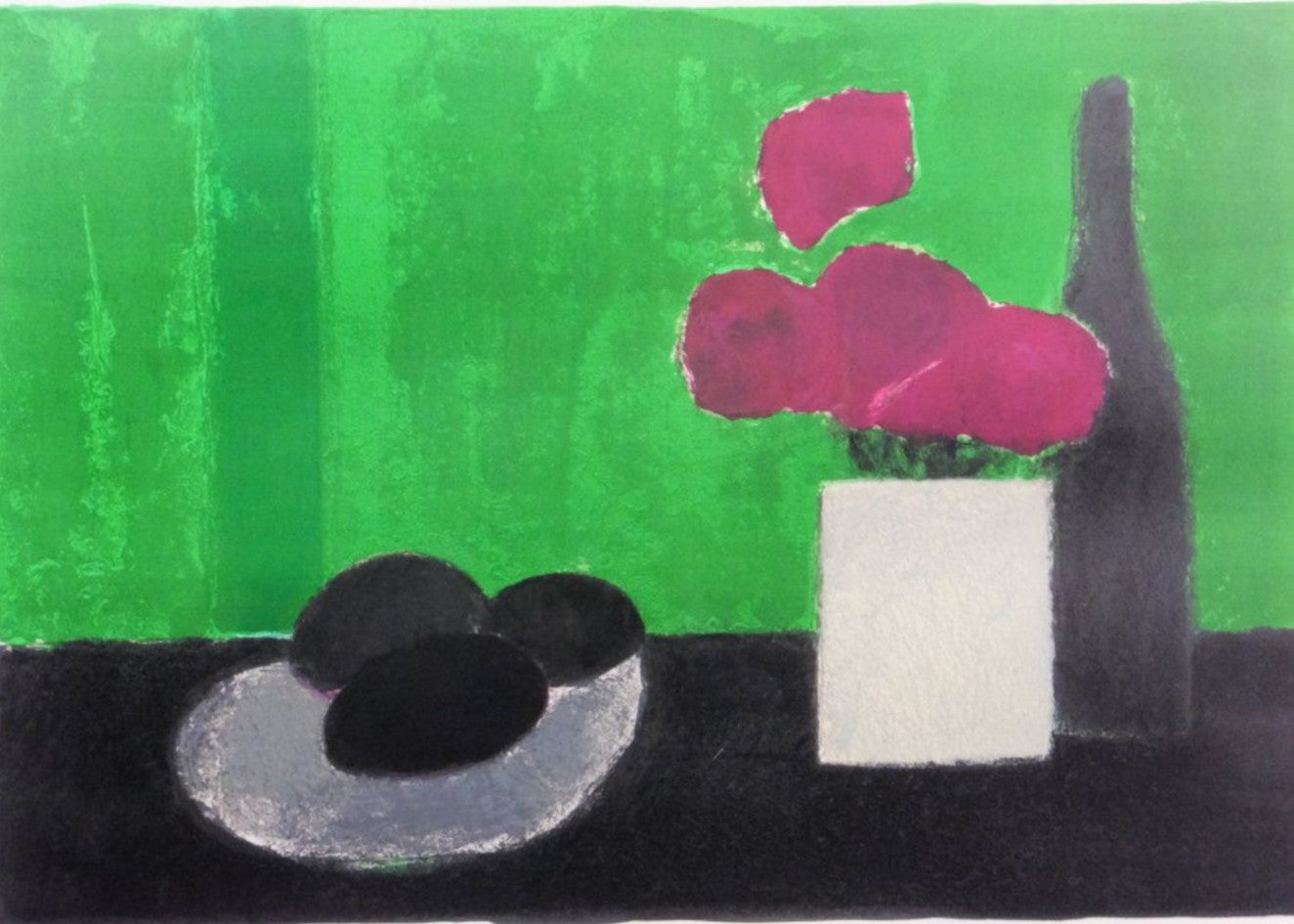 Bernard Cathelin Still Life Signed Original Lithograph Art Print Framed Green