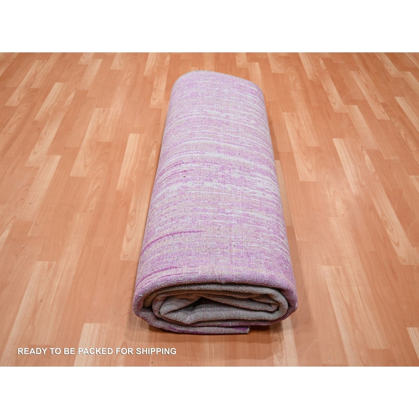 8'1"X10'4" Shades Of Pink Vertical Ombre Design Wool Hand Knotted Rug