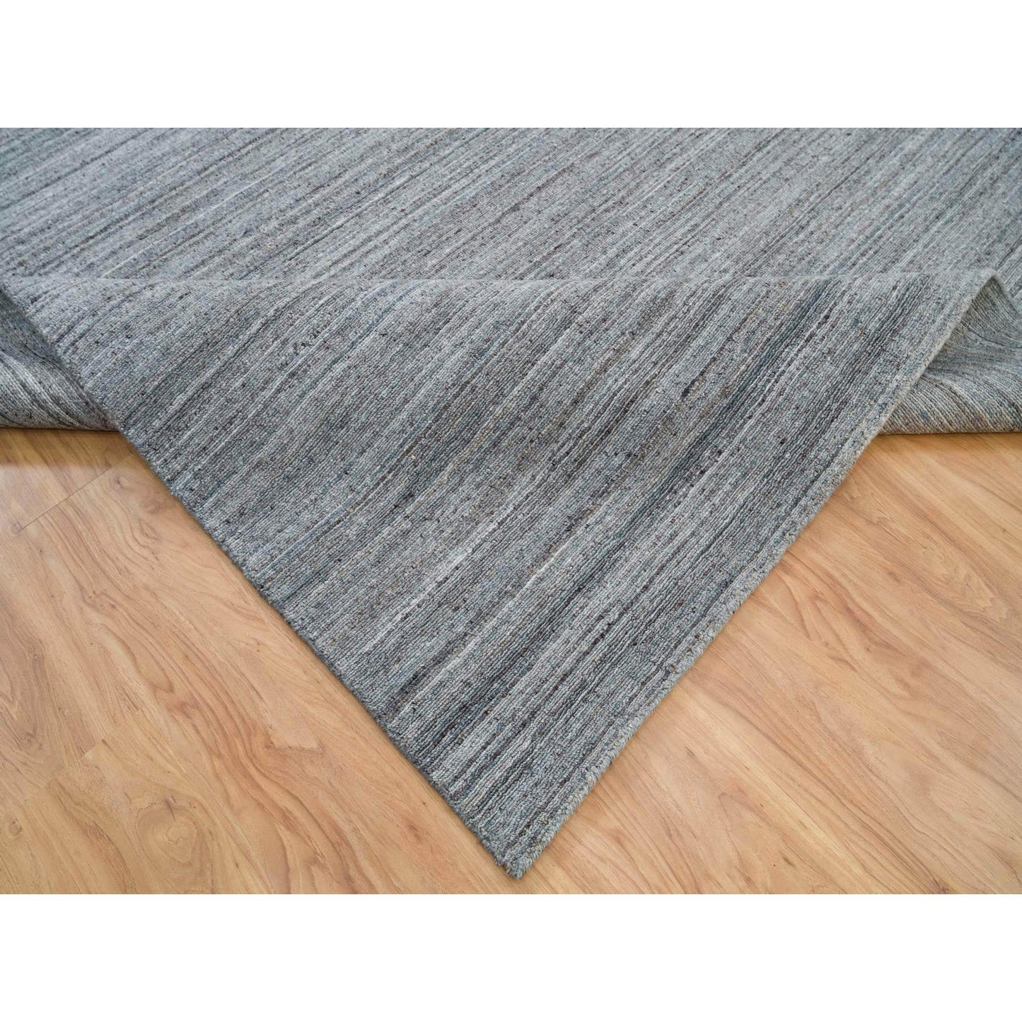 12'X15' Arsenic Gray Modern Striae Design Wool Hand Loomed Oversized Rug