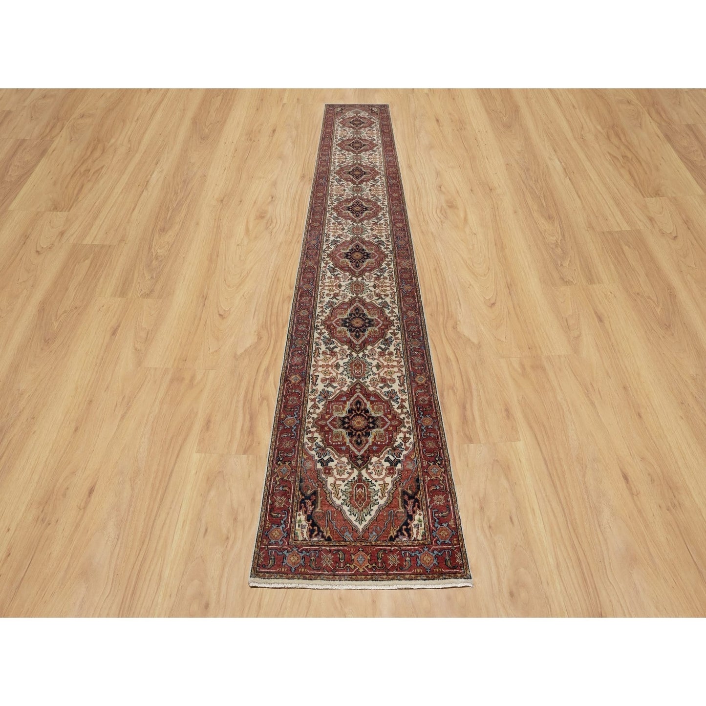2'6"X16'1" Ivory Wool Heris Re-Creation Motifs Hand Knotted Xl Runner Rug
