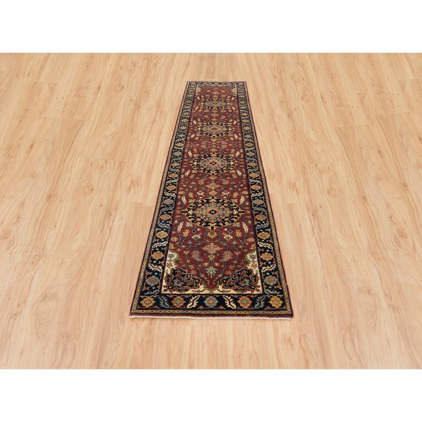2'7"X12' Red Hand Knotted Saroogh Re-Creation 100% Wool Runner Rug