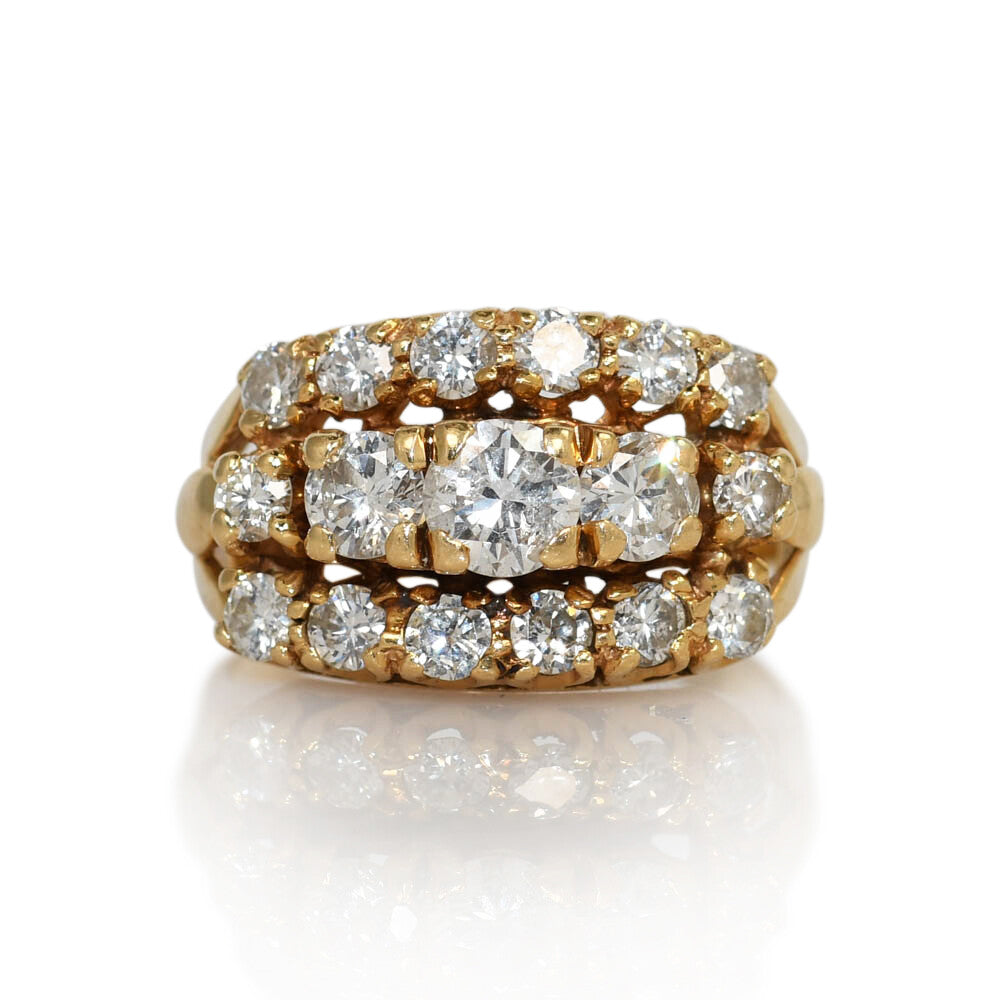 13K Yellow Gold Diamond Cluster Ring 5.7g