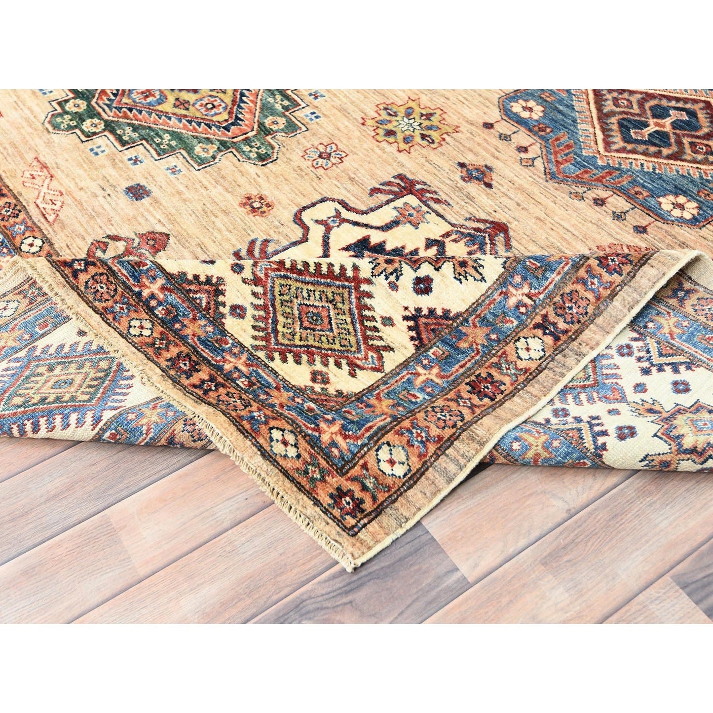 9'X12' Honey Brown Pure Wool Hand Knotted Afghan Super Kazak Rug
