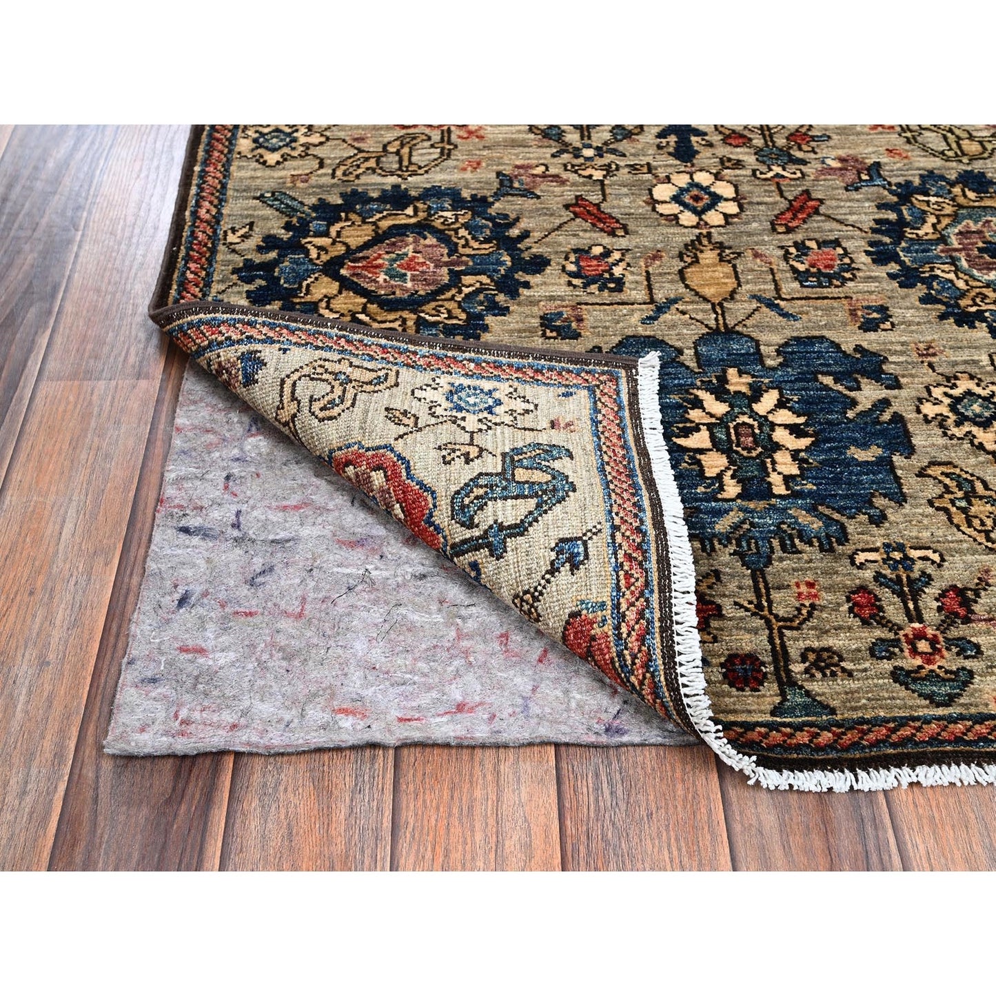 3'X14' Light Brown All Over Design Soft Wool Hand Knotted Runner Rug