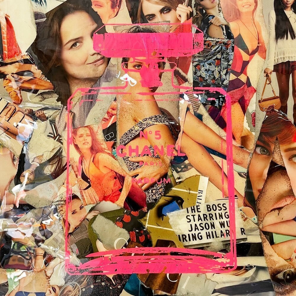 Shane Bowden Chanel Pink N5 Signed Unique Painting Mixed Media Graffiti Art