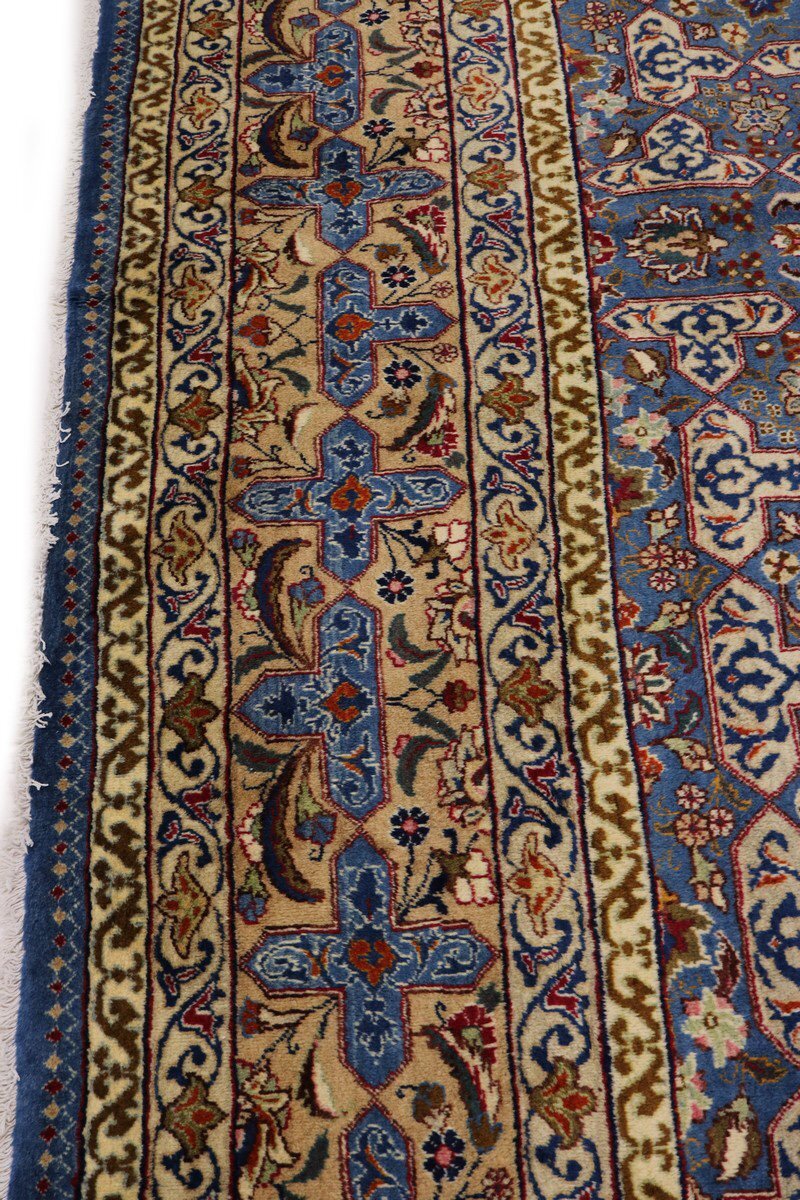 Vintage Blue Wool Oriental Rug Allover Floral