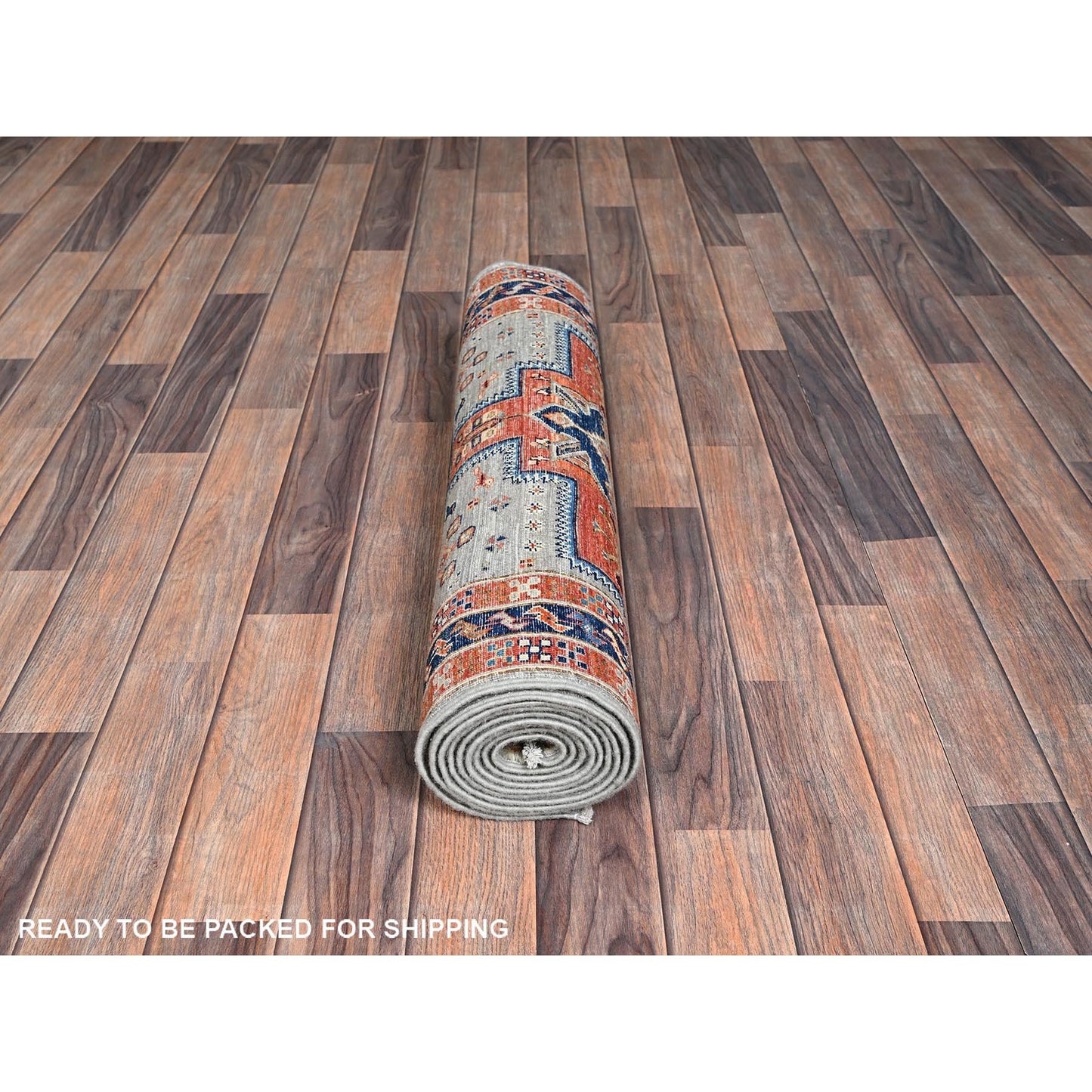 2'8"X9'7" Misty Gray Caucasian Design Soft Wool Hand Knotted Runner Rug