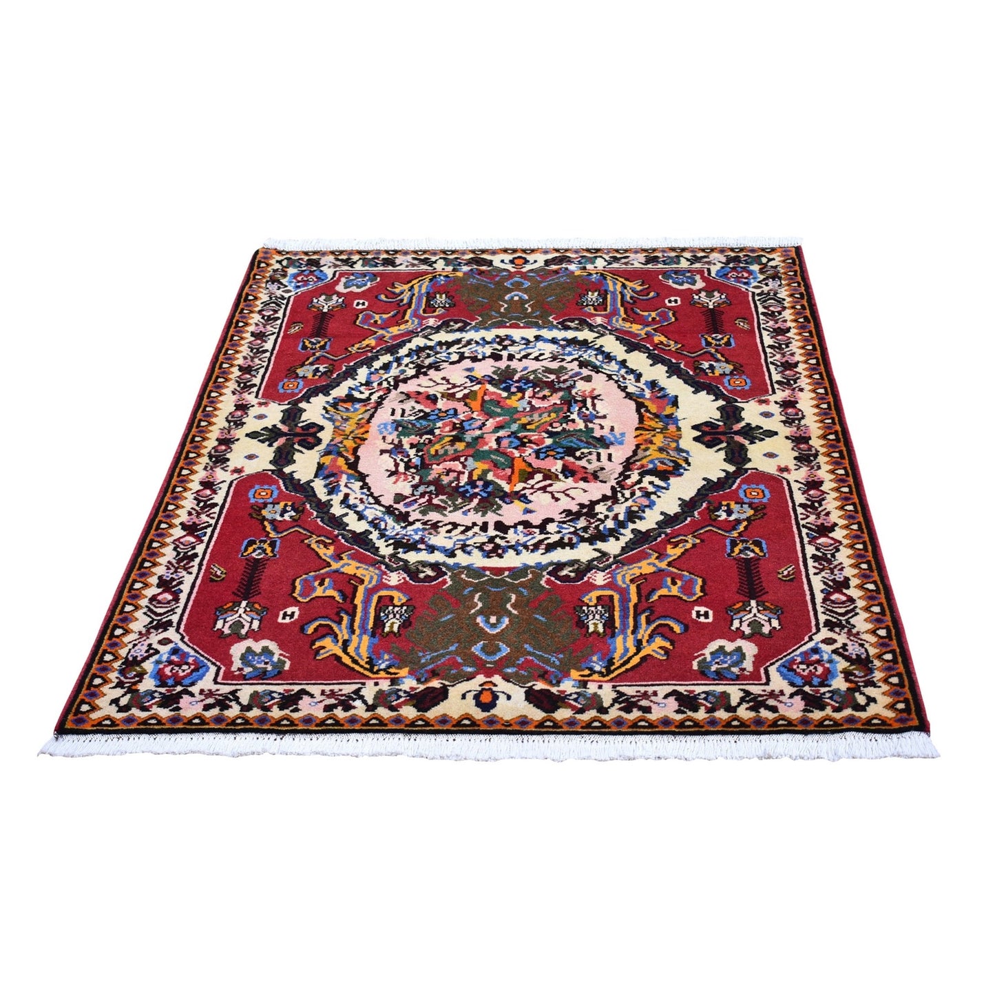 3'7"X5' New Farsian Karabakjon Flower Bouquet Handknotted Wool Clean Rug