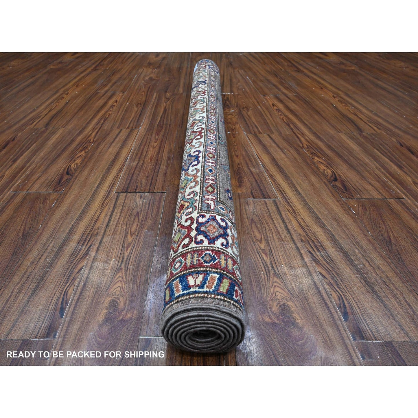 5'1"X6'9" Gray Super Kazak Large Elements Wool Hand Knotted Runner Rug