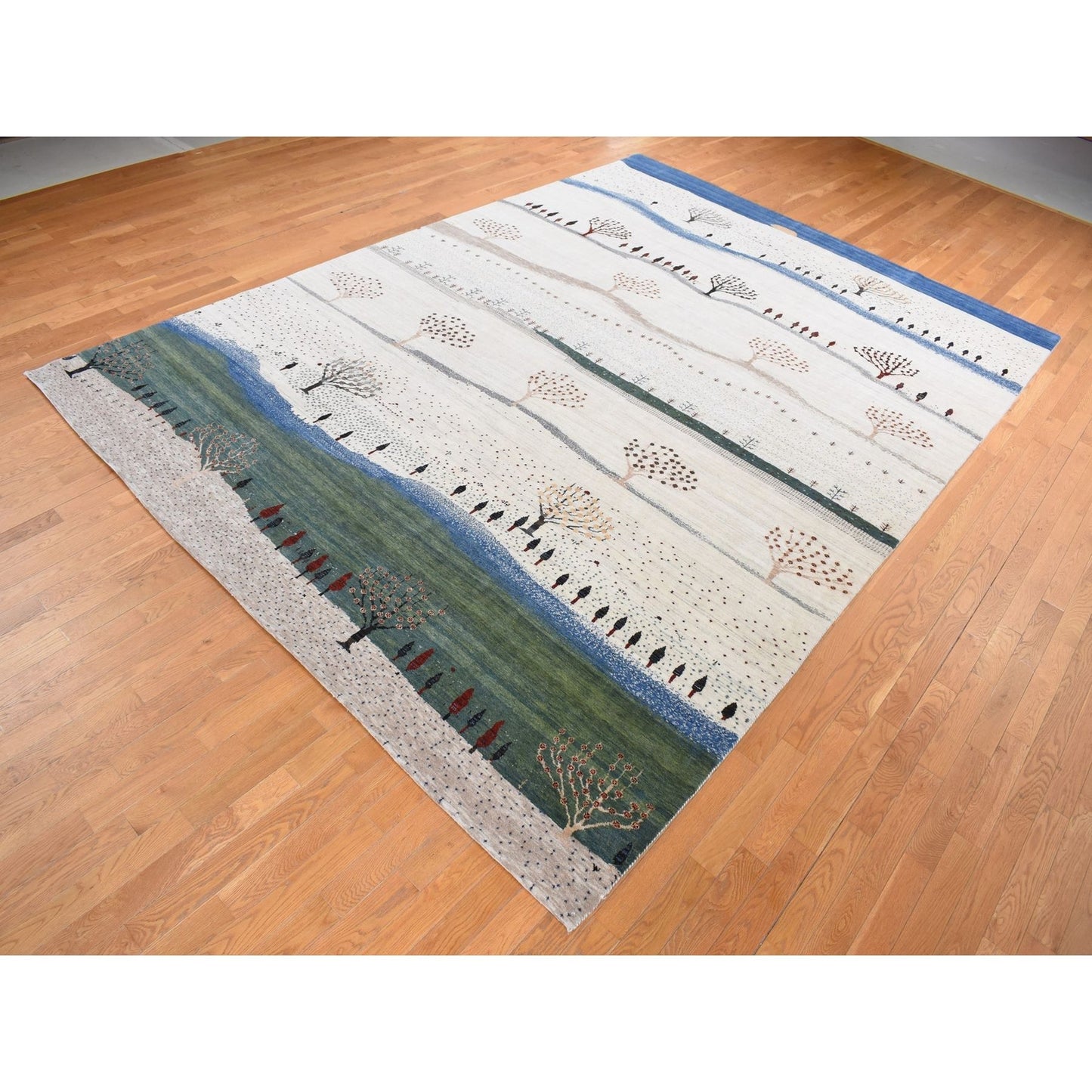 10'X14' Ivory Hand Knotted Zoroastrian Folk Art Gabbeh Pure Wool Rug