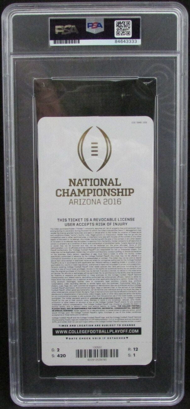 Nick Saban Autographed 2016 National Championship Full Ticket Slab Psa/Dna