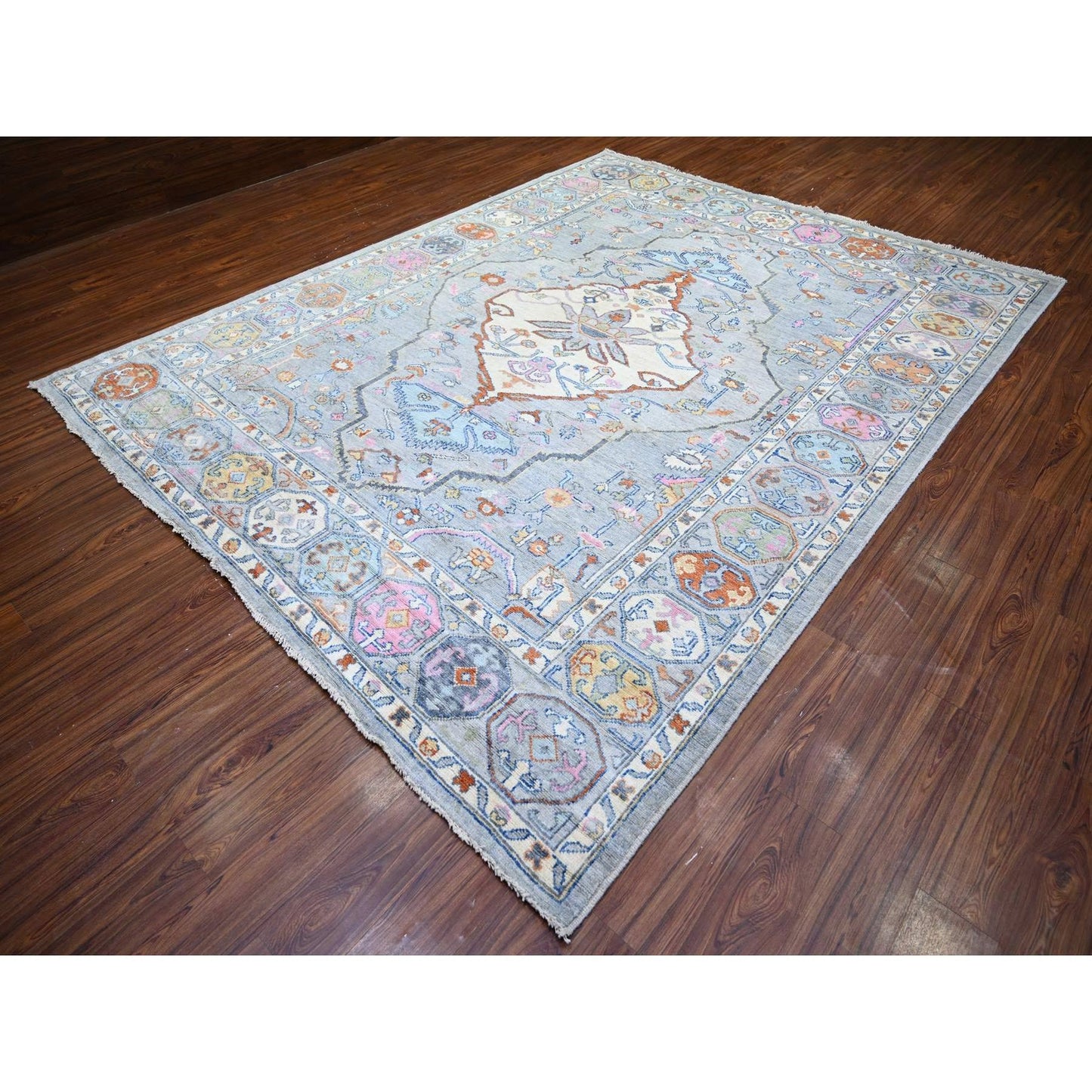 9'X11'6" Cloud Gray Anatolian Village Inspired Wool Hand Knotted Rug