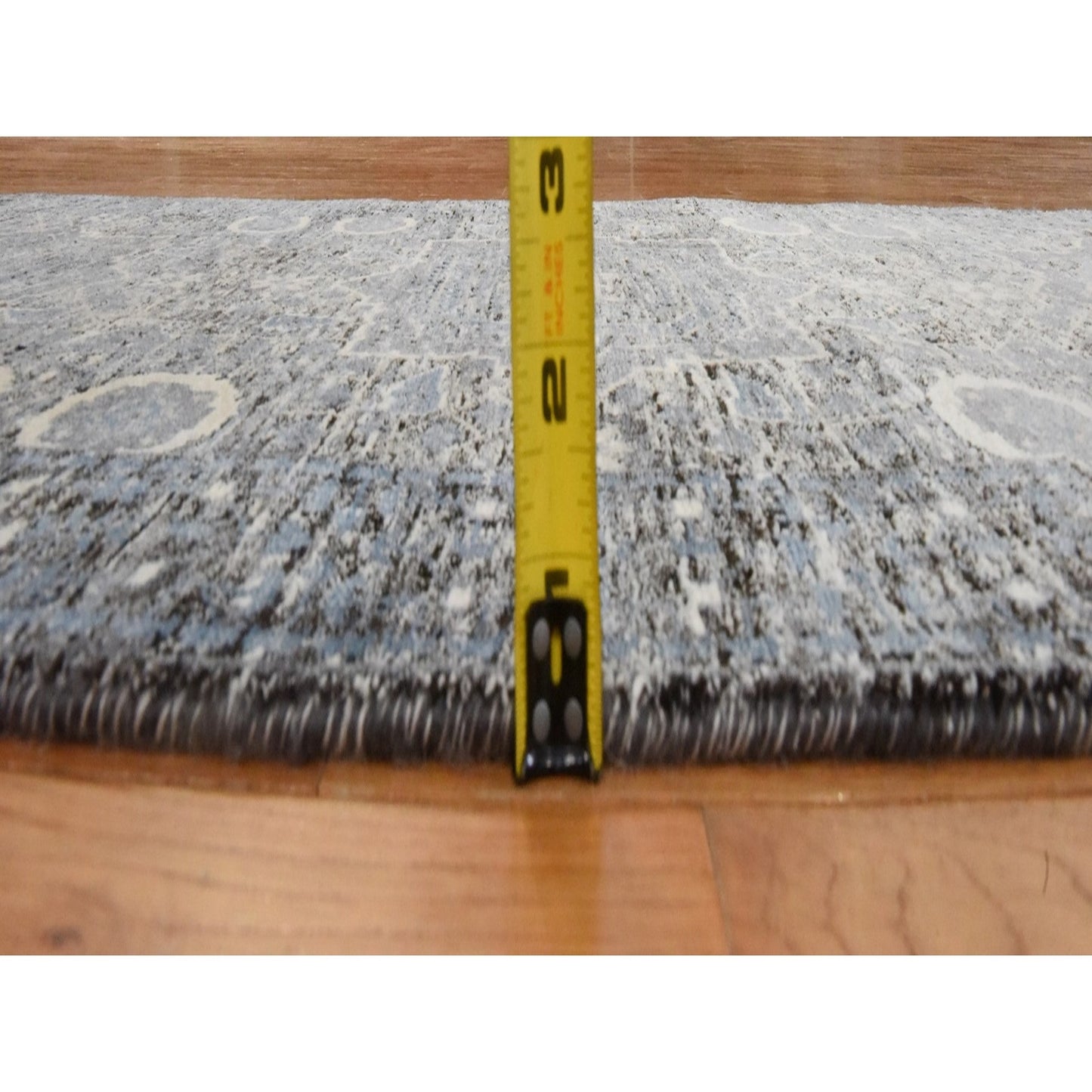 2'7"X8' Beau Blue Silken Mamluk Design Washed Out Hand Knotted Runner Rug