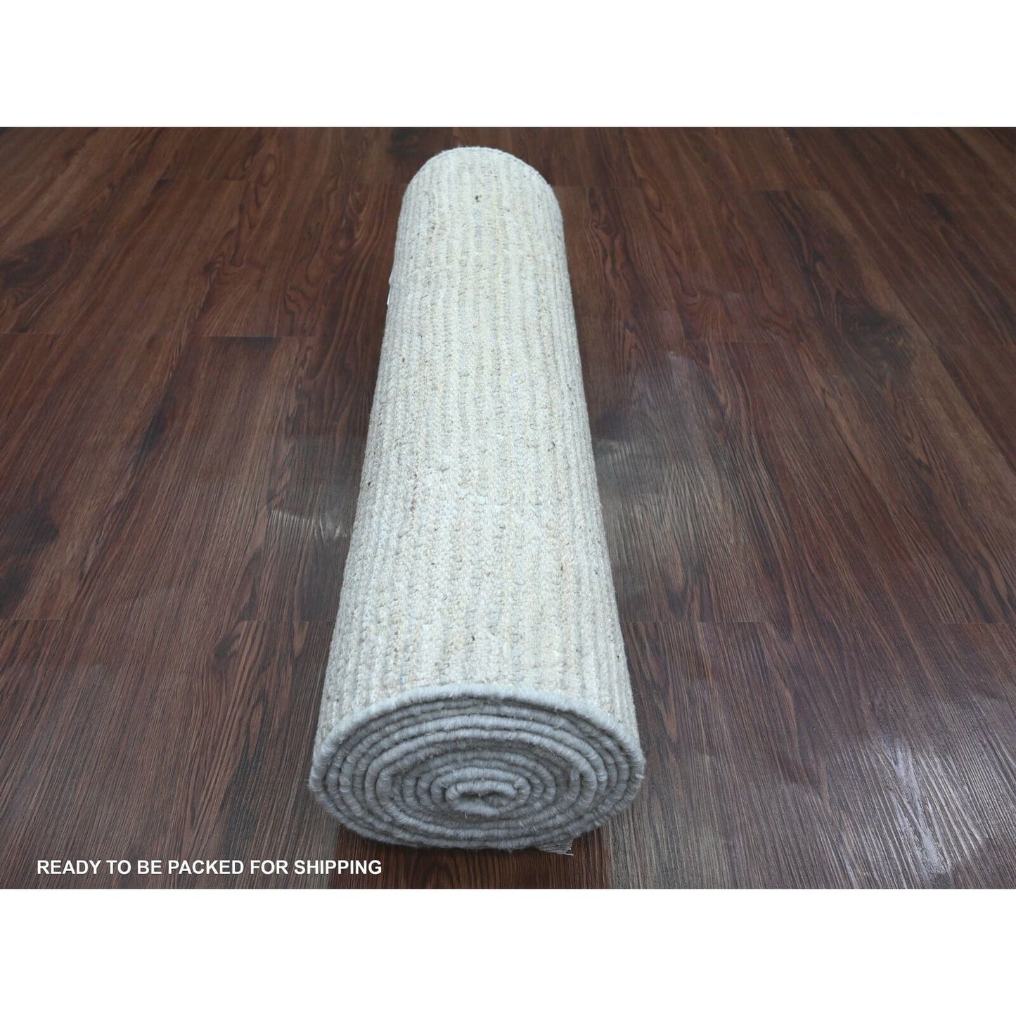 2'6"X12'9" White Wool Geometric Moroccan Weave Hand Knotted Runner Rug