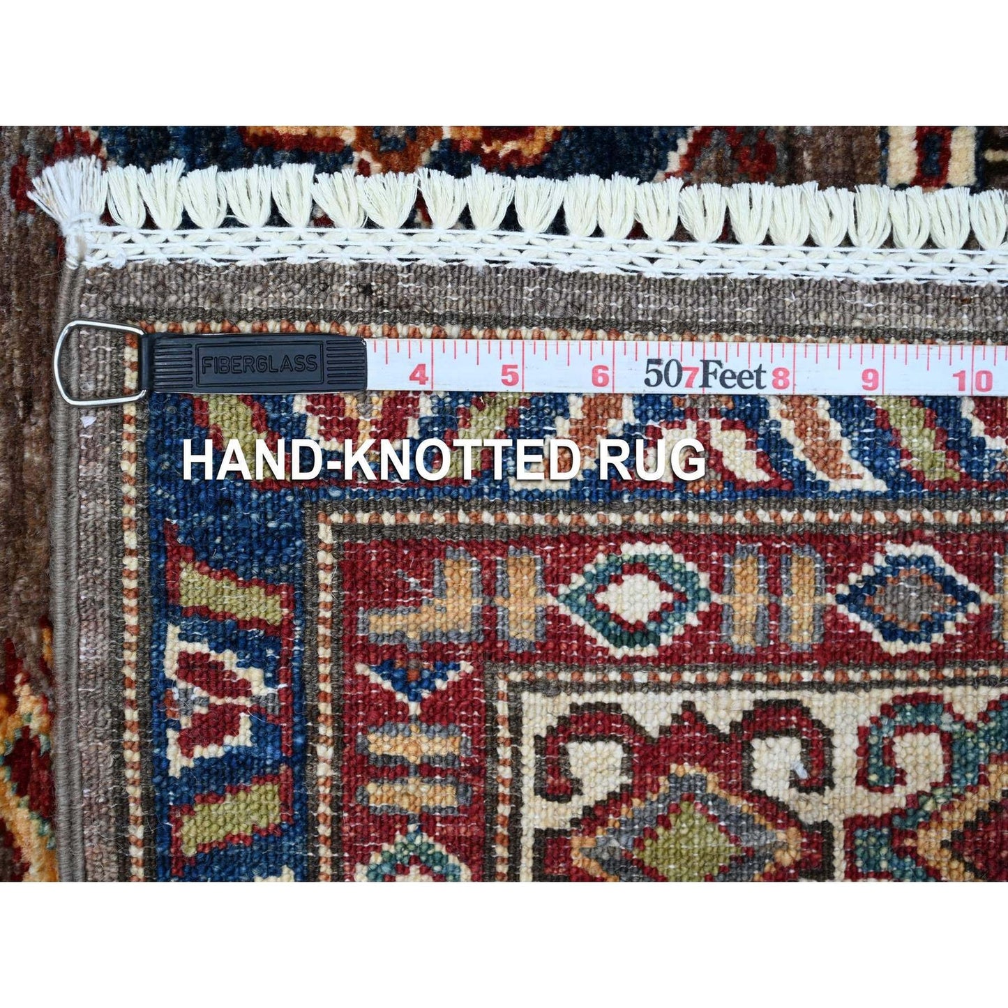 5'1"X6'9" Gray Super Kazak Large Elements Wool Hand Knotted Runner Rug