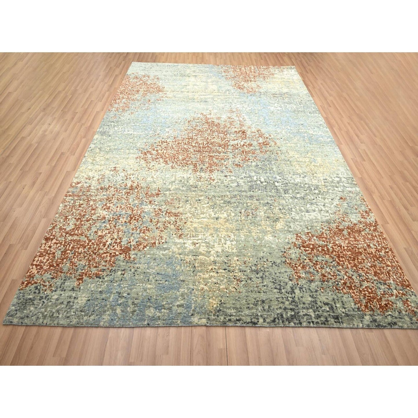 8'X10'6" Rust Red Zoroastrian Knot Abstract Design Wool Hand Knotted Rug