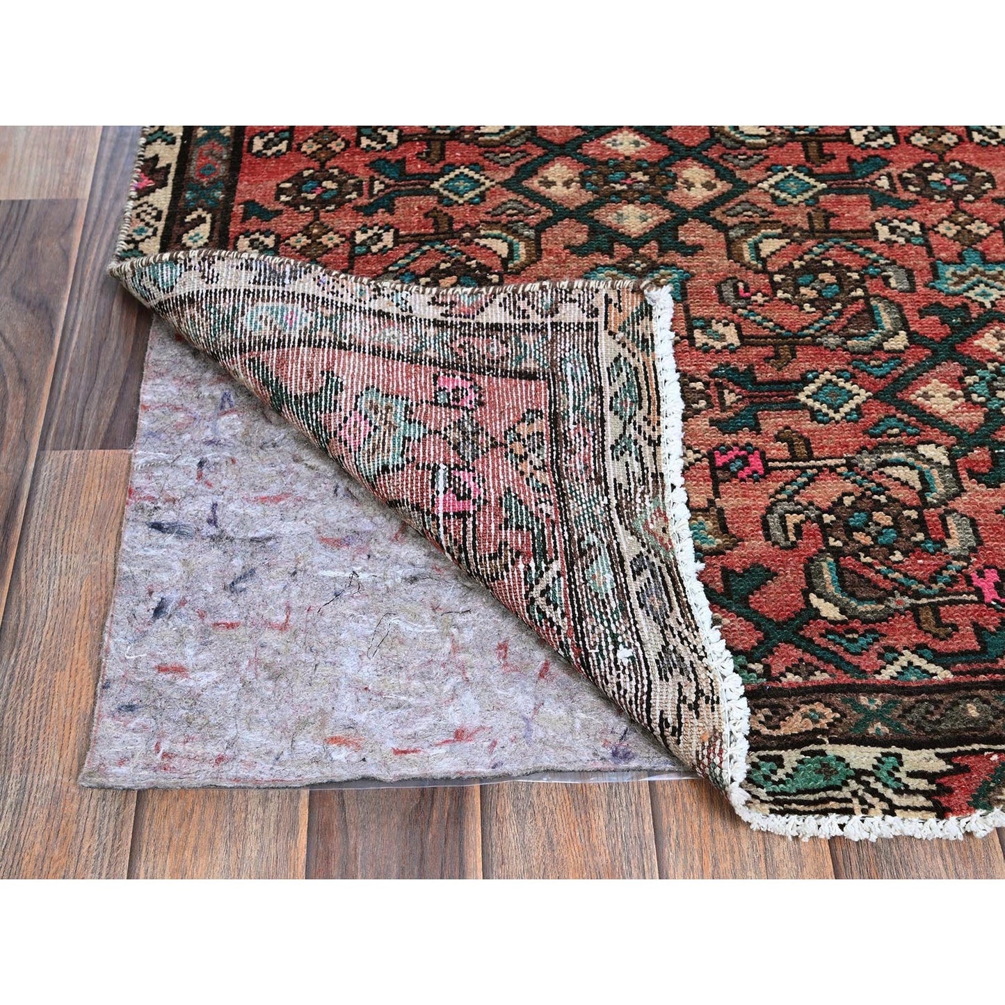 2'7"X9'1" Red Vintage Zoroastrian Khamadan Hand Knotted All Wool Runner Rug