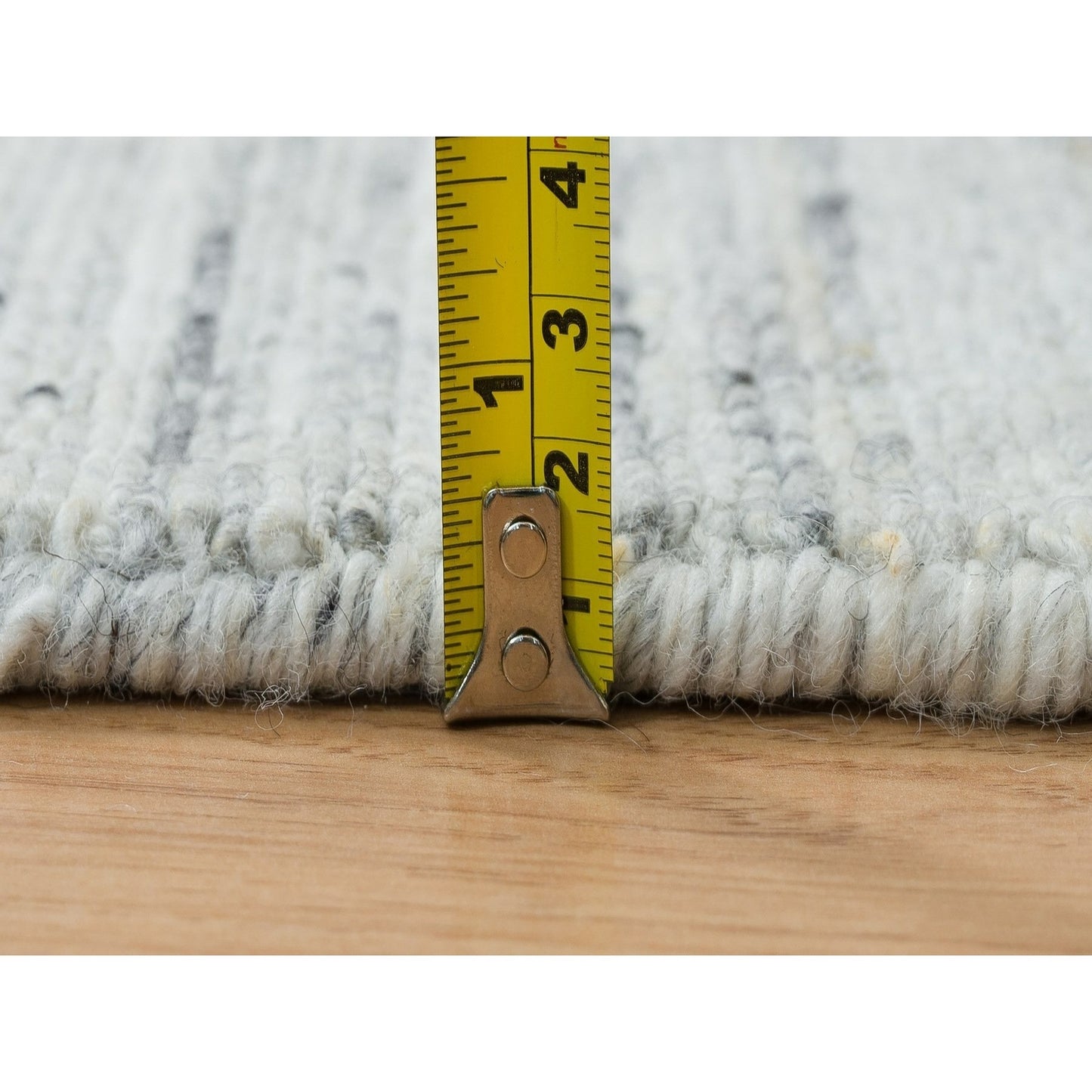 2'8"X13'10" Ivory Wool Hand Loomed Modern Striae Runner Oriental Rug