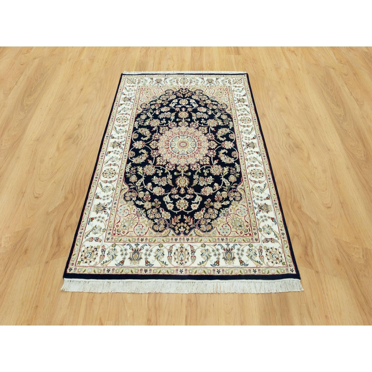 4'3"X6'3" Gale Force Blue 250 Kpsi Nain Denser Weave Hand Knotted Rug