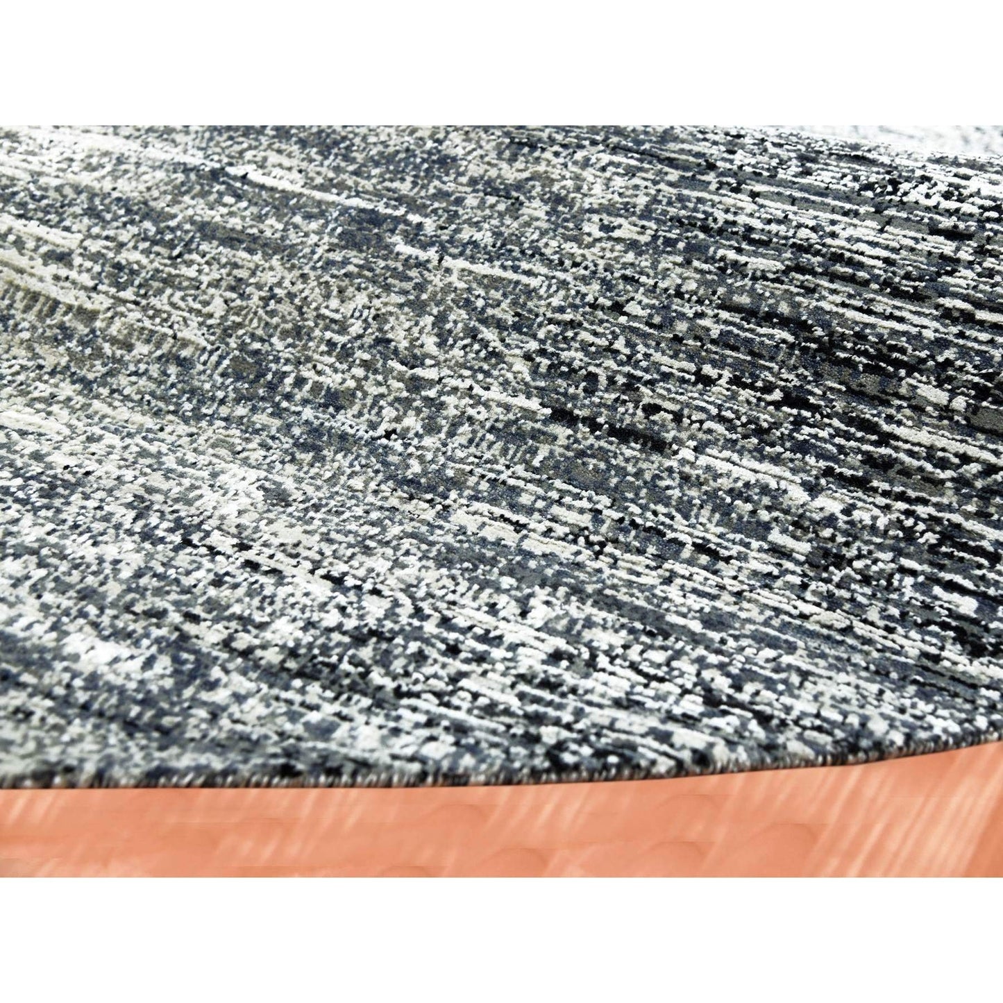 10'X10' Black Striae Design Wool And Silk Hand Knotted Round Rug