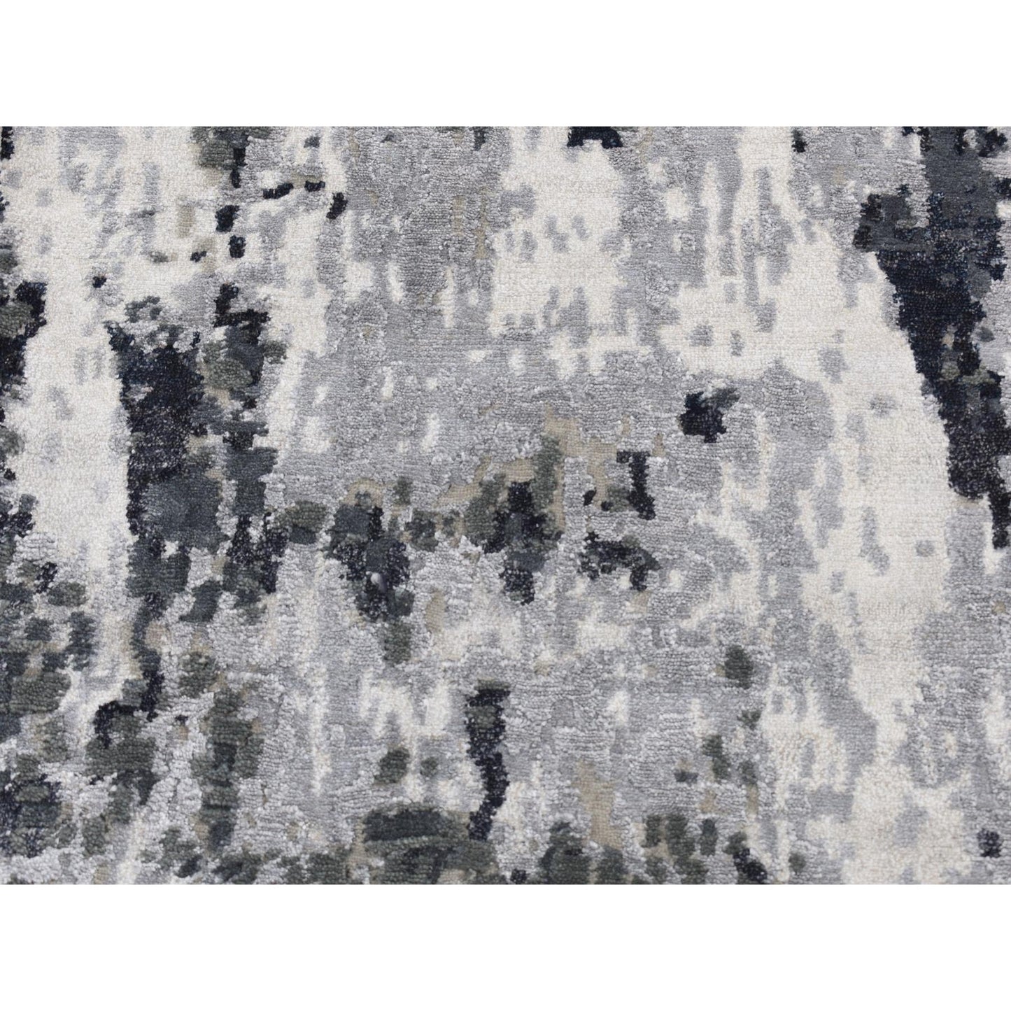 2'7"X6'2" Black Abstract Design Wool And Silk Hand Knotted Runner Rug