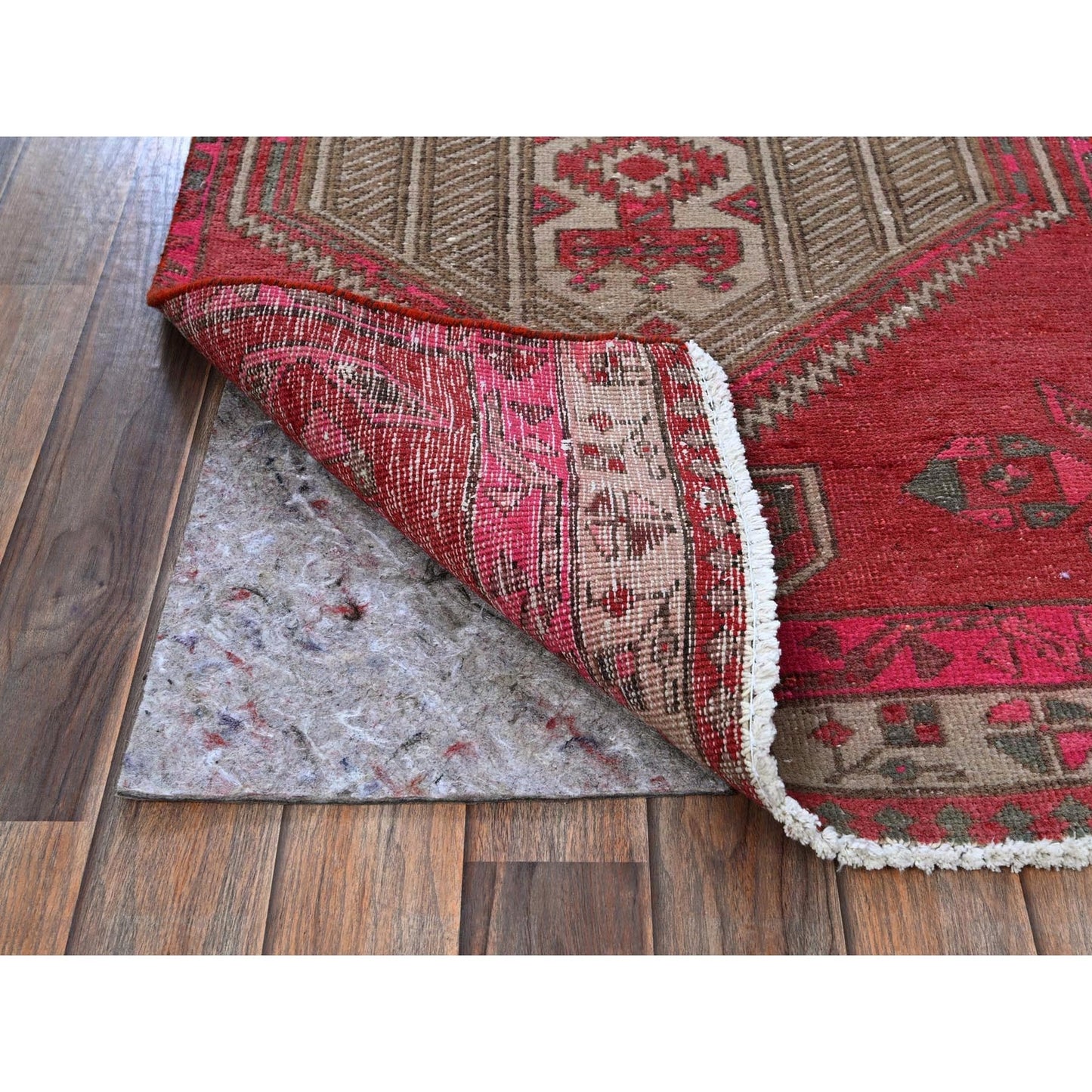2'5"X11'10" Red Overdyed Vintage Zoroastrian Hand Knotted Wool Runner Rug