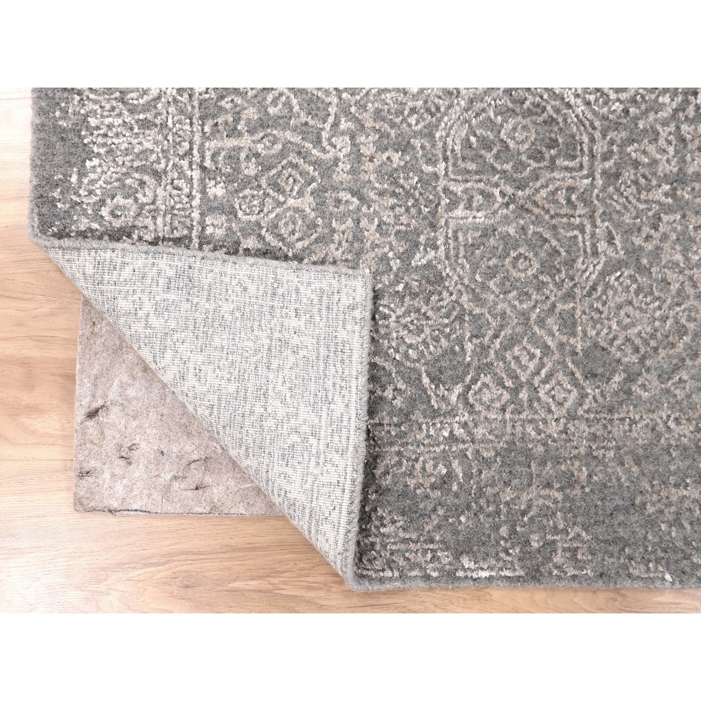 2'5"X12'2" Gray Fine Jacquard Hand Loomed Runner Wool And Art Silk Rug