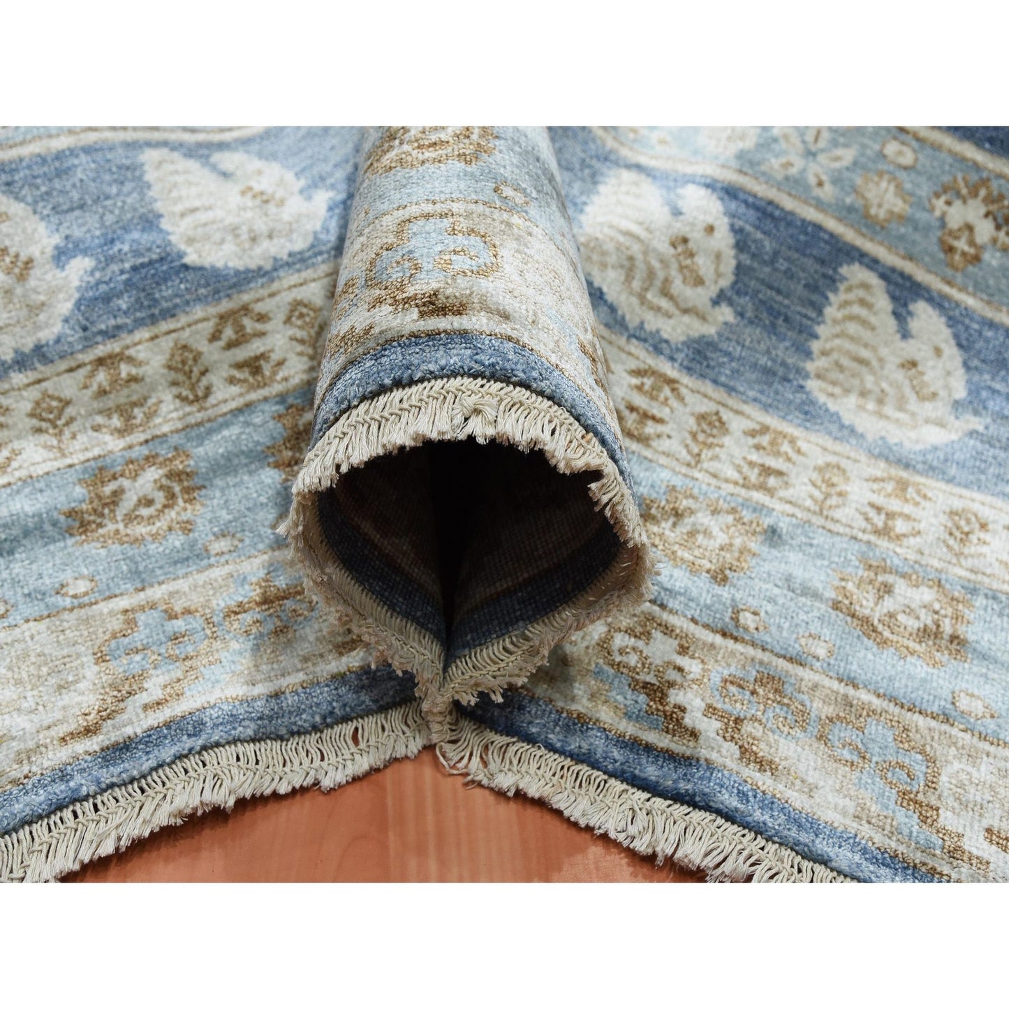 8'9"X12' Yale Blue Hand Knotted 100% Pure Real Silk Khotan Design Rug