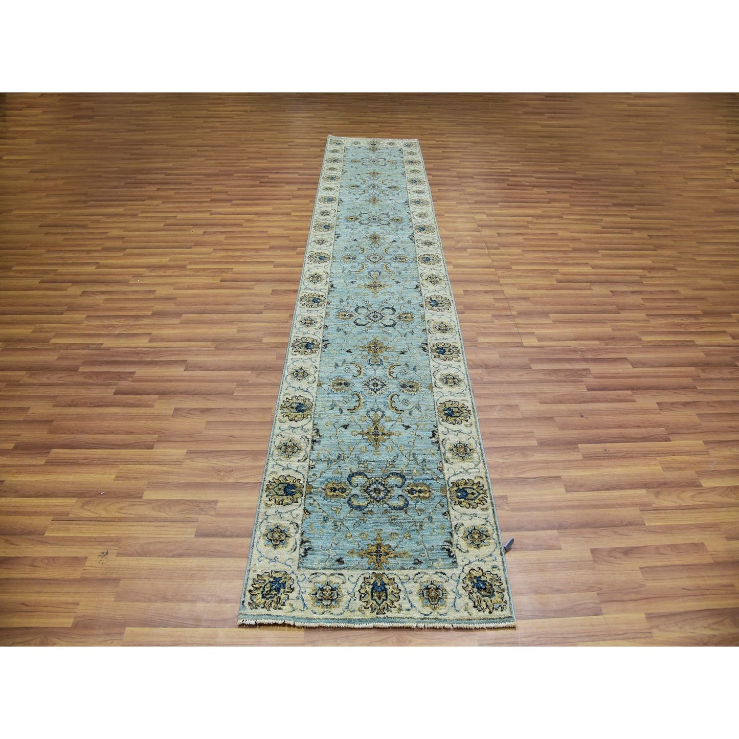 2'6"X12' Periwinkle Blue Wool Shah Abbas Hand Knotted Floral Runner Rug