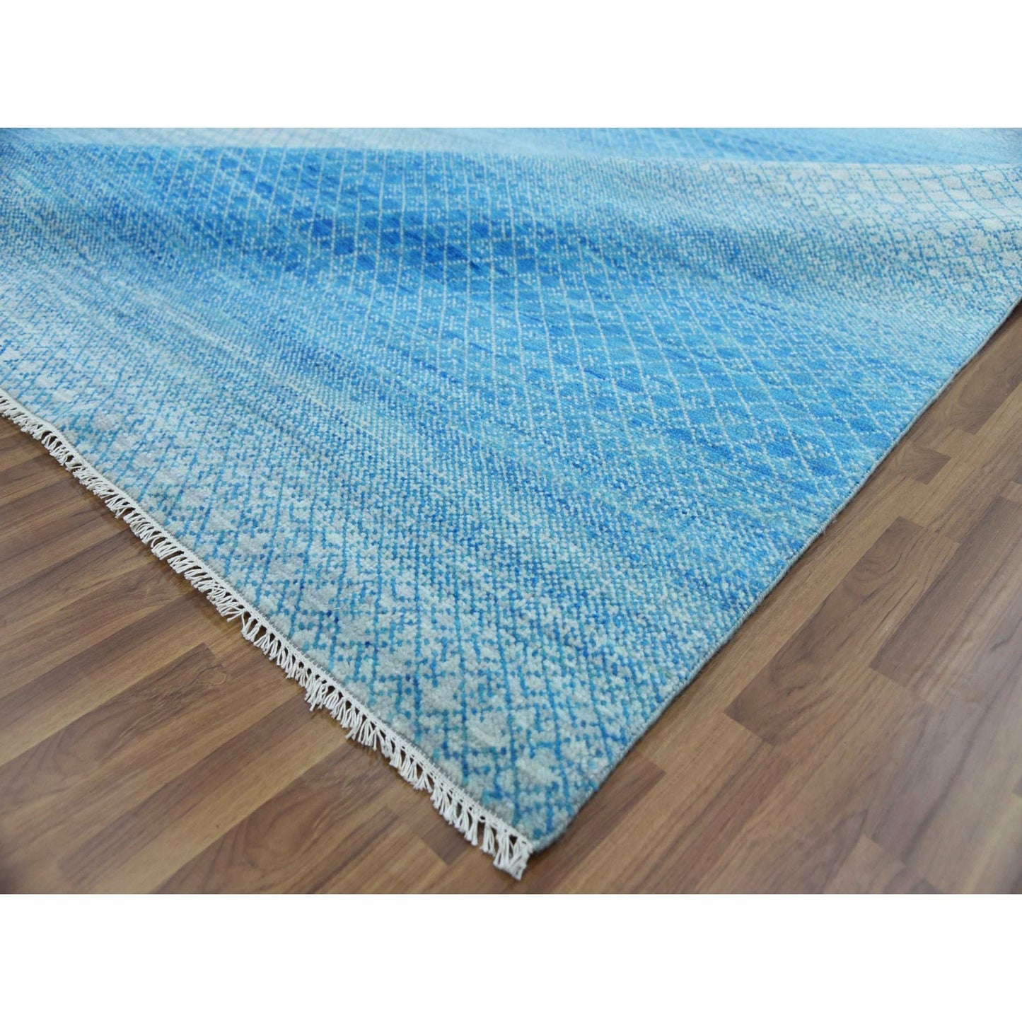 10'X14'3" Blue Pure Wool Hand Knotted Modern Chiaroscuro Collection Rug