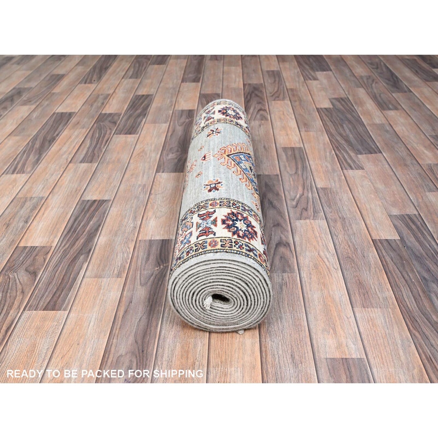 2'9"X15'5" Puritan Gray100% Wool Oriental Afghan Super Kazak Runner Rug