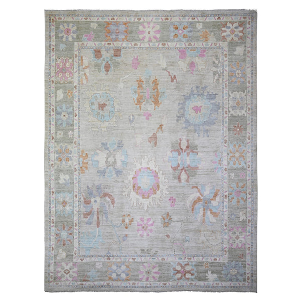 11'10"X15'5" Gray, Wool, Hand Knotted Afghan Angora Oushak, Oversized Rug