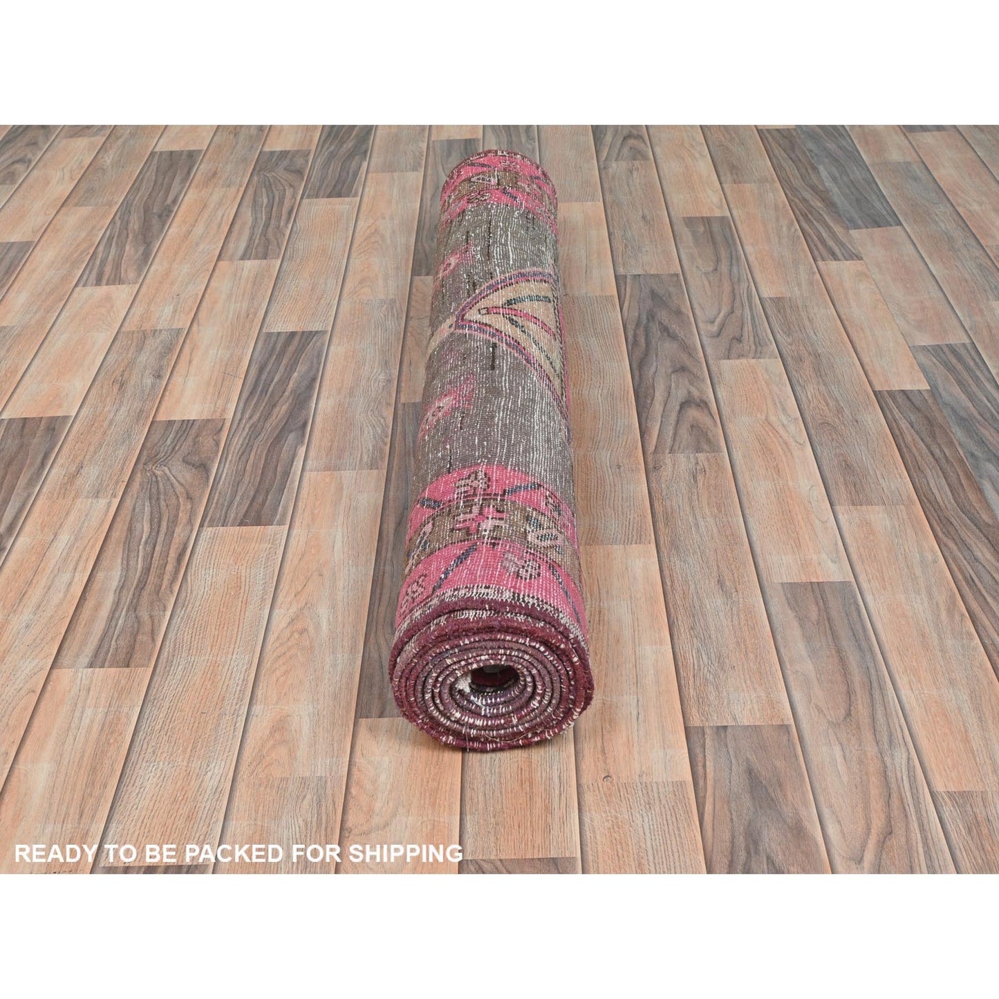 3'7"X10'1" Brown Vintage Farsian Heris Hand Knotted Pure Wool Runner Rug