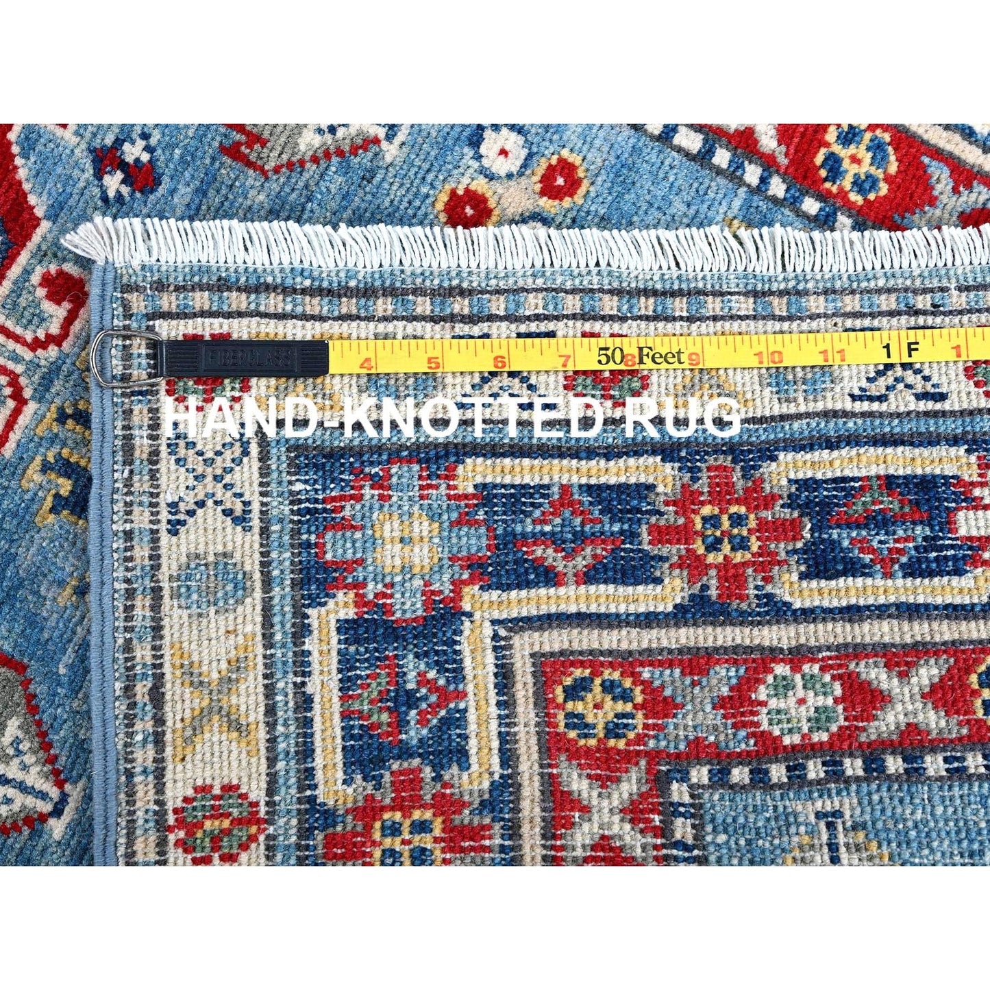 2'7"X6'7" Blue Kazak With Tribal Design Soft Wool Hand Knotted Runner Rug