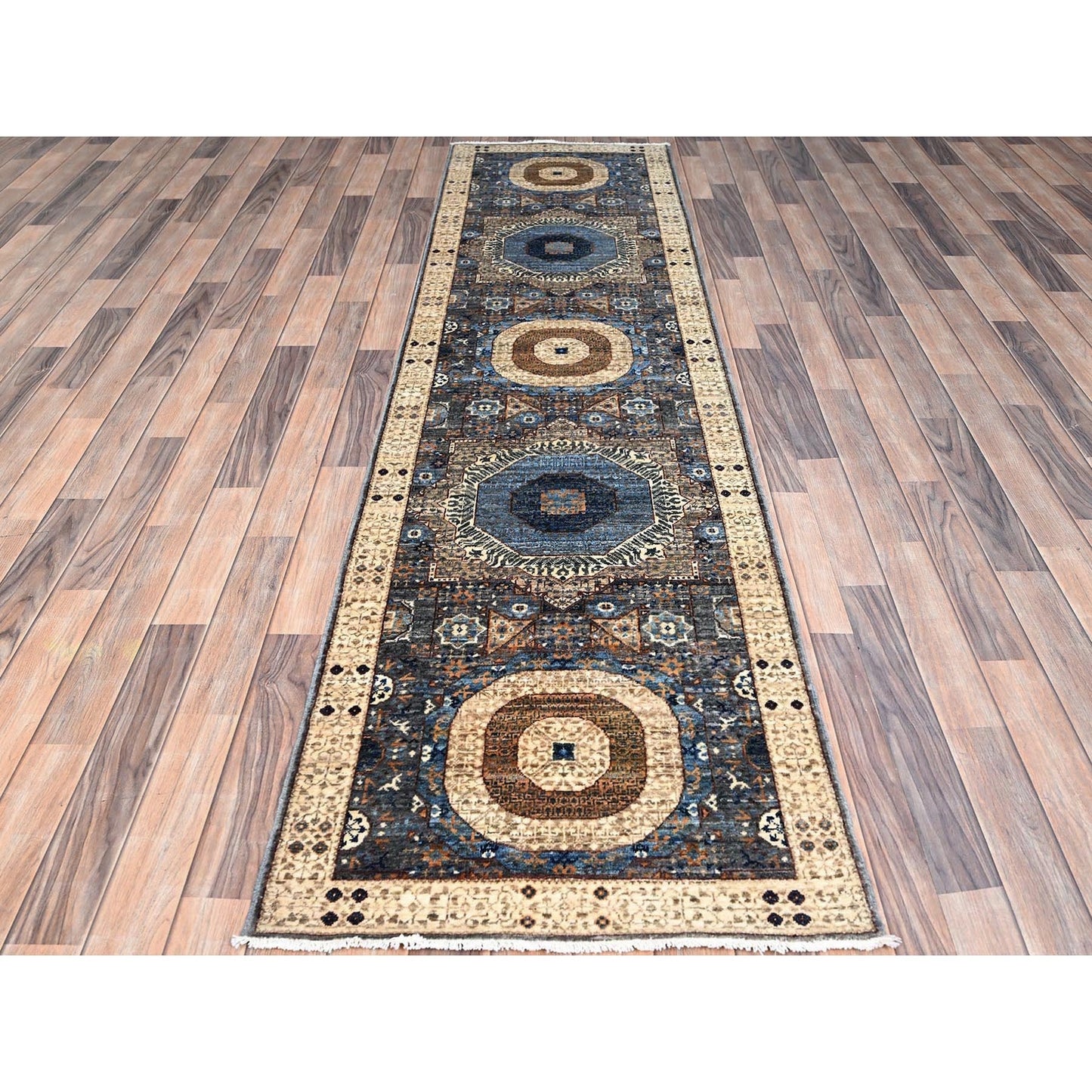 2'5"X9'10" Gray Soft Wool Mamluk Dynasty Hand Knotted Runner 200 Kpsi Rug