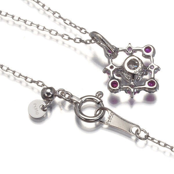 Diamond 0.205Ct Pink Sapphire 0.16Ct Milgrain Necklace 900 850 Platinum