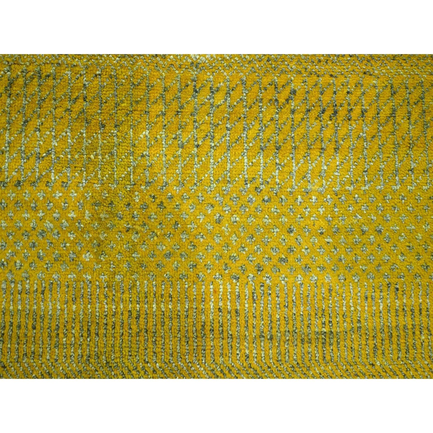 8'10"X12'5" Yellow Modern Grass Design Wool And Silk Hand Knotted Rug