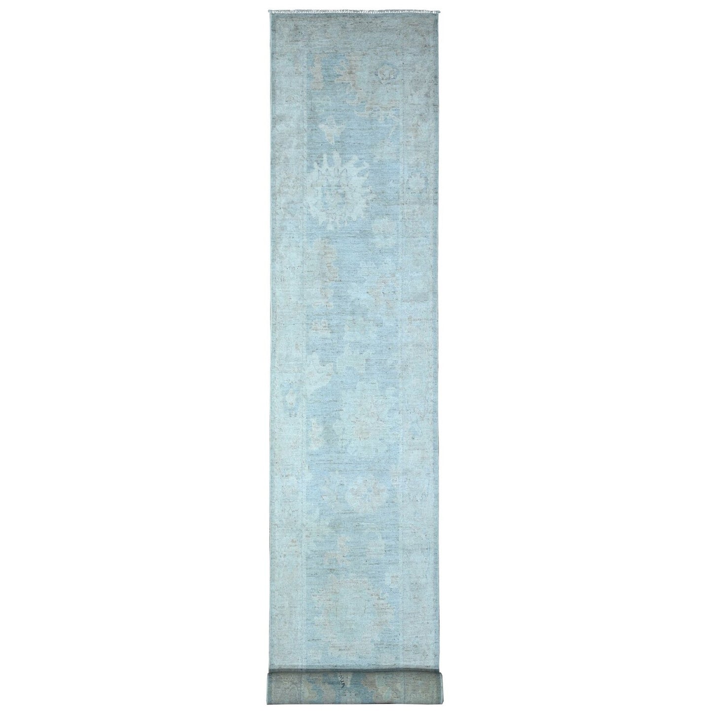 2'9"X19'6" Cloud Gray Afghan Angora Oushak Oversized Runner Oriental Rug