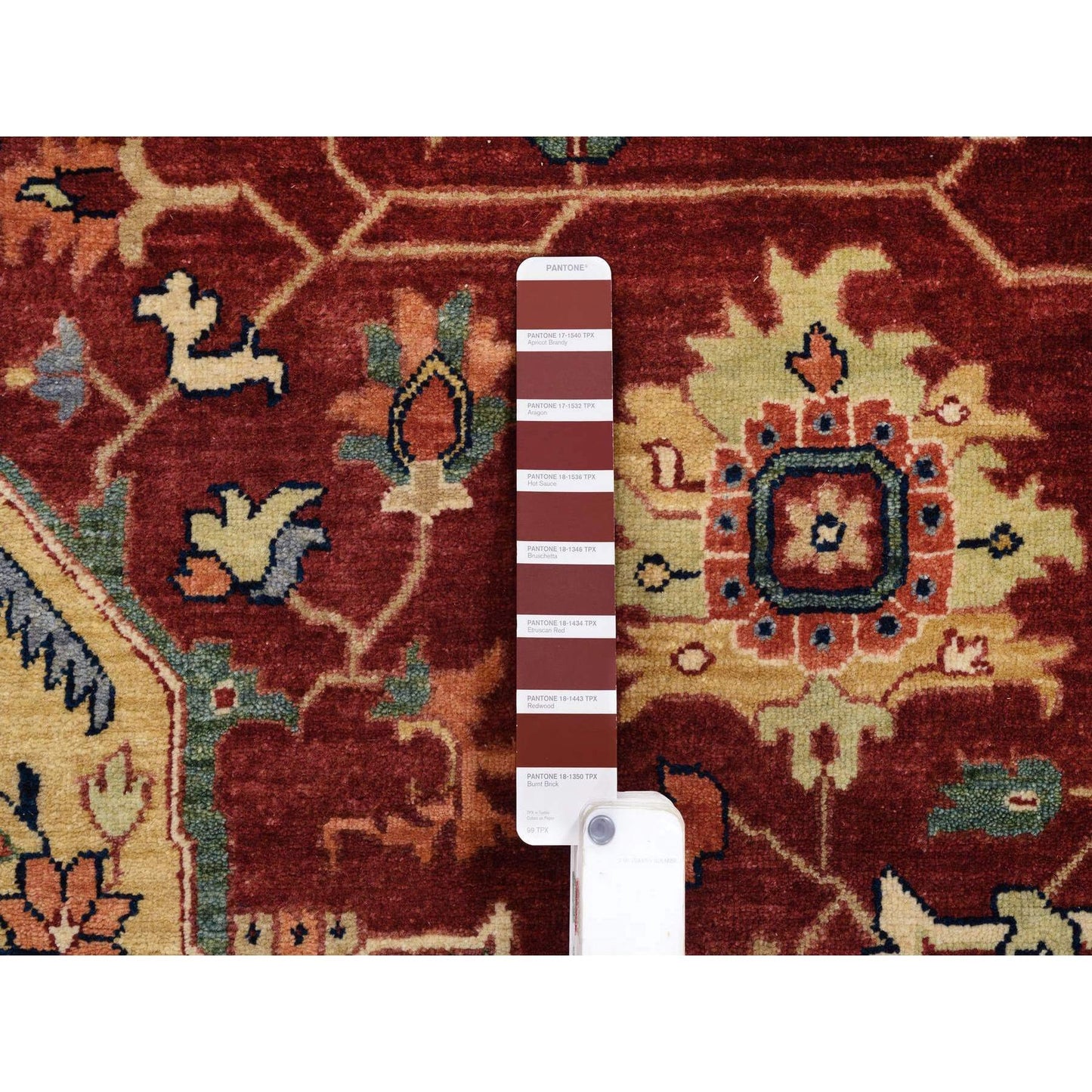 10'X10' Red Hand Spun Wool Hand Knotted Antiqued Fine Heris Round Rug