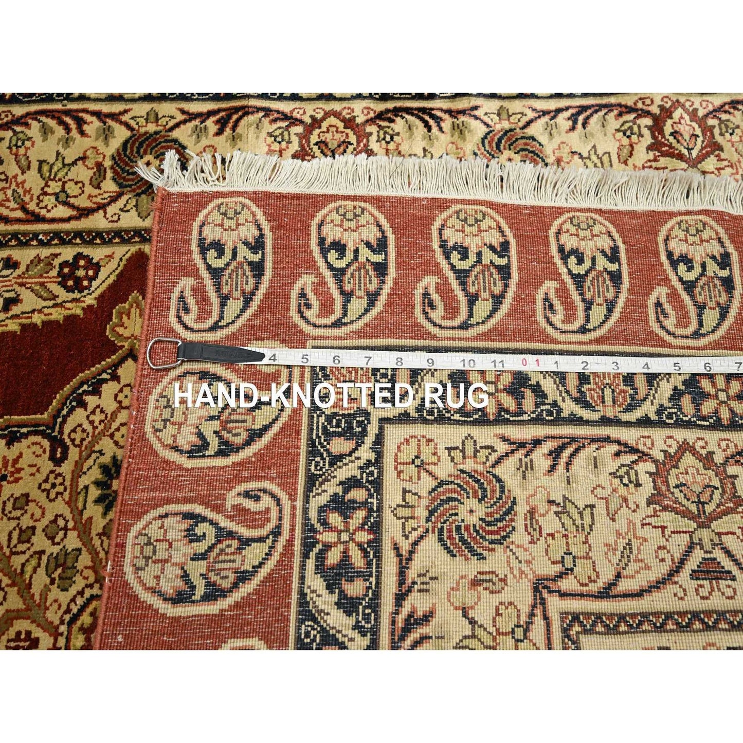 4'X6' Wine Red Pure Silk Tebraz Paisley Design Hand Knotted Oriental Rug