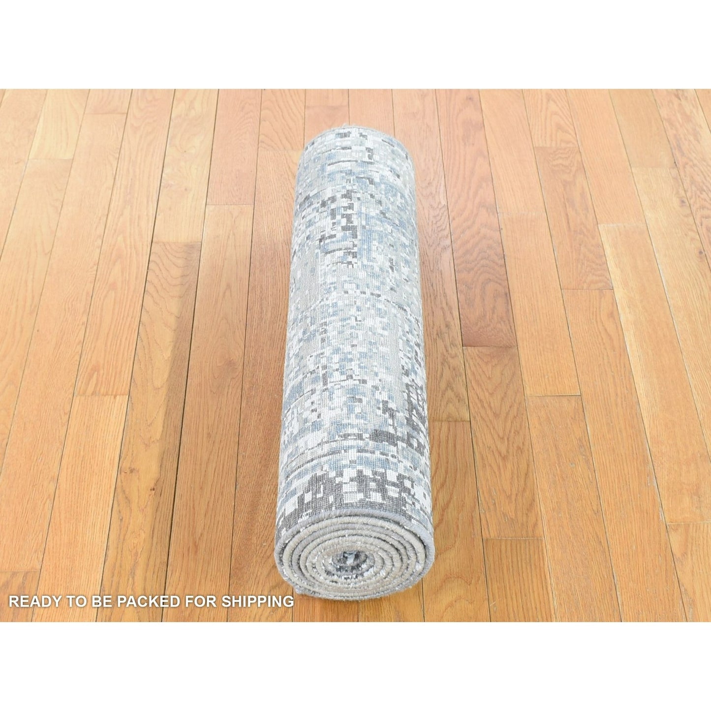 2'6"X10'1" Beige Modern Abstract Design Hand Knotted Pure Wool Runner Rug