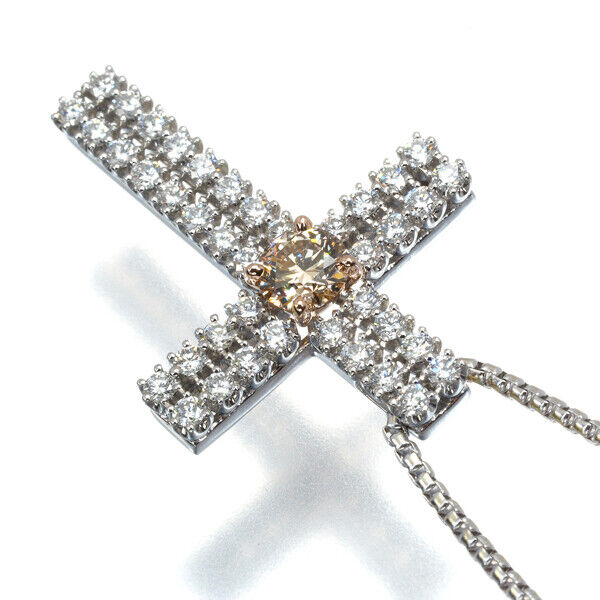 Kashikey Necklace Cross Diamond 0.52Ct/1.00Ct 900 Platinum/18K Rg/Wg
