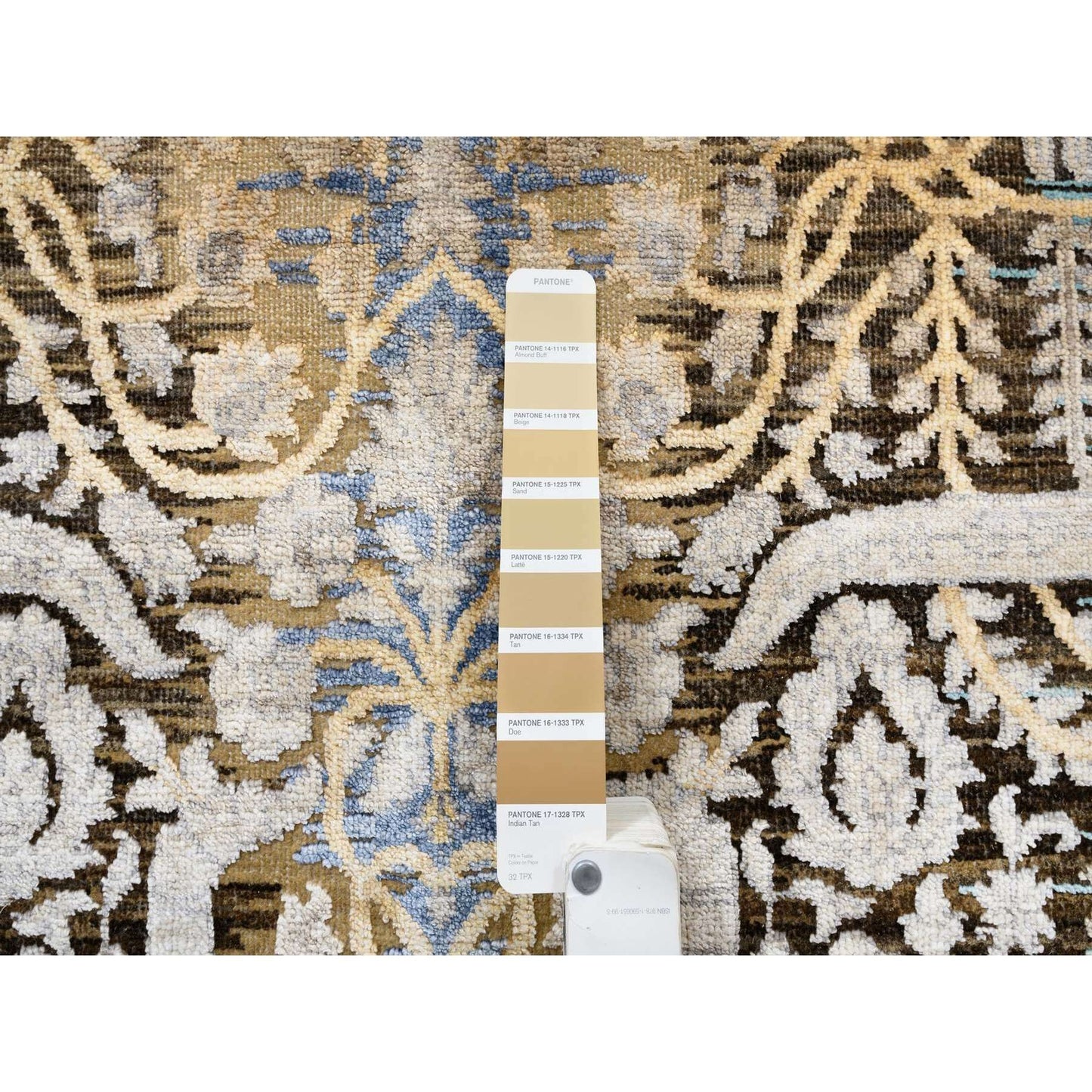 4'X12' Gold Brown Silk With Textured Wool Hand Knotted Wide Runner Rug