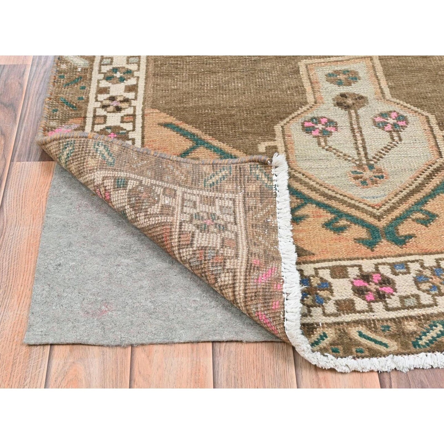 3'3"X12'10" Brown Vintage Northwest Farsian Hand Knotted Wool Runner Rug