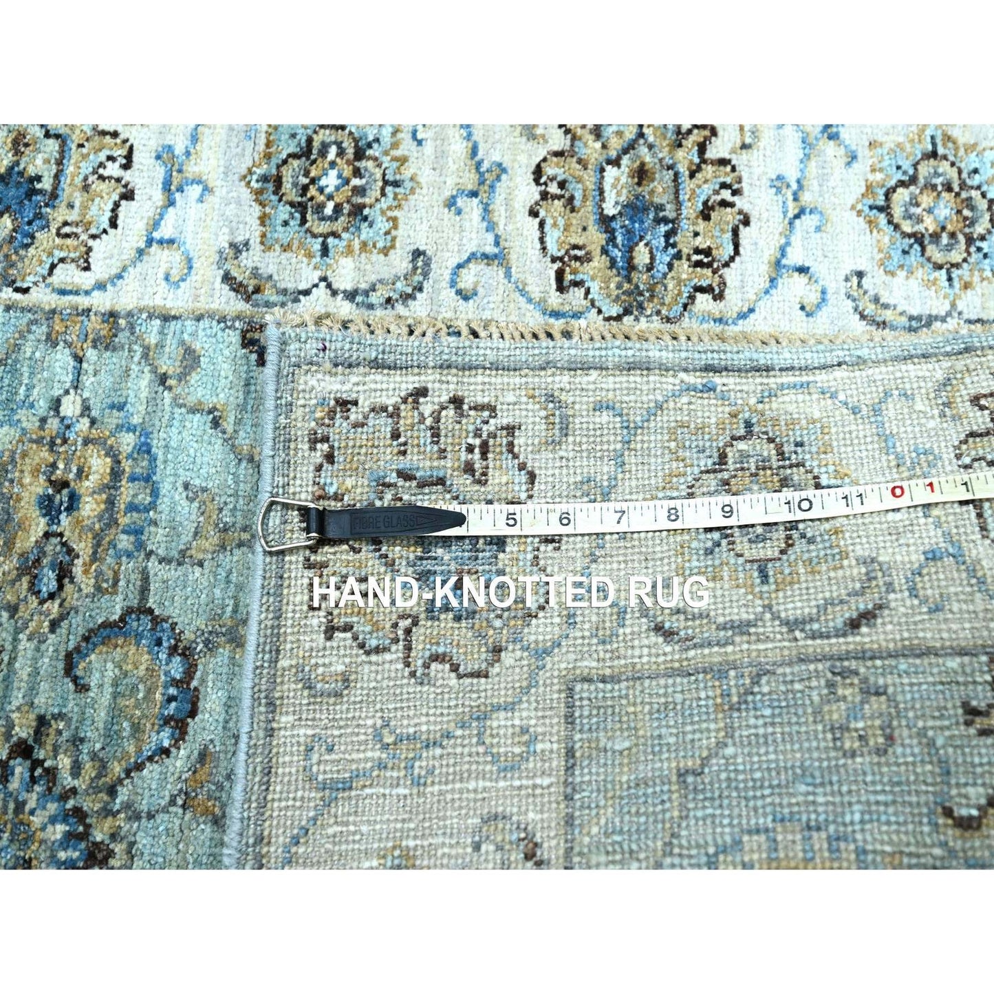 2'6"X25'7" Crystal Blue Pure Wool Vines Design Hand Knotted Xl Runner Rug