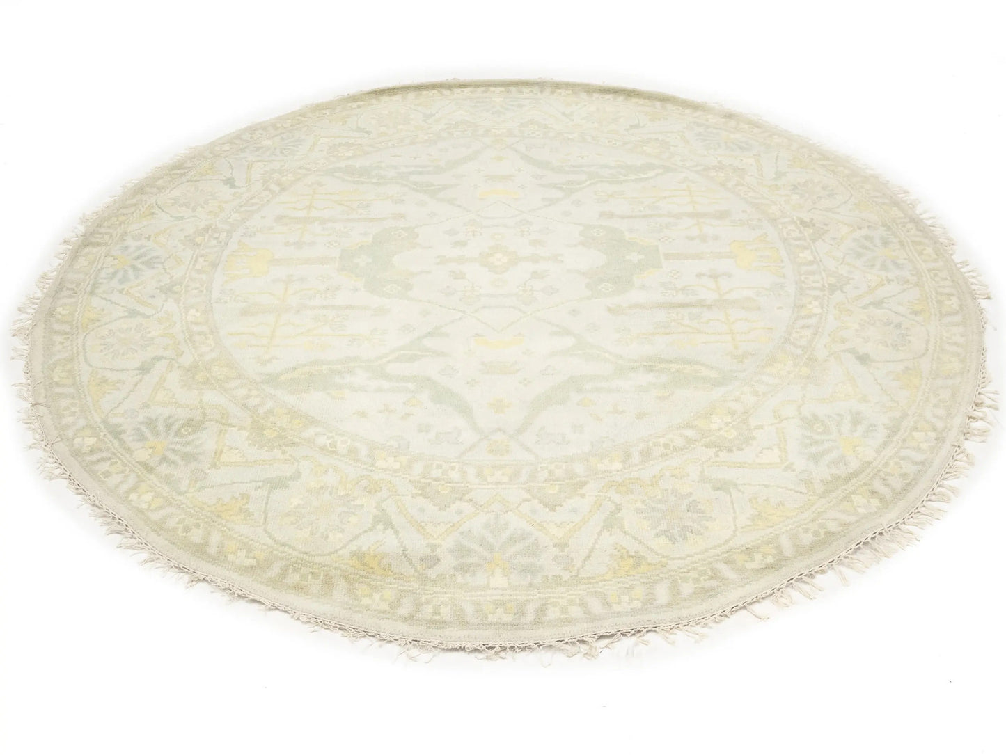 Hand-Knotted Cream Round Oushak Chobi Oriental